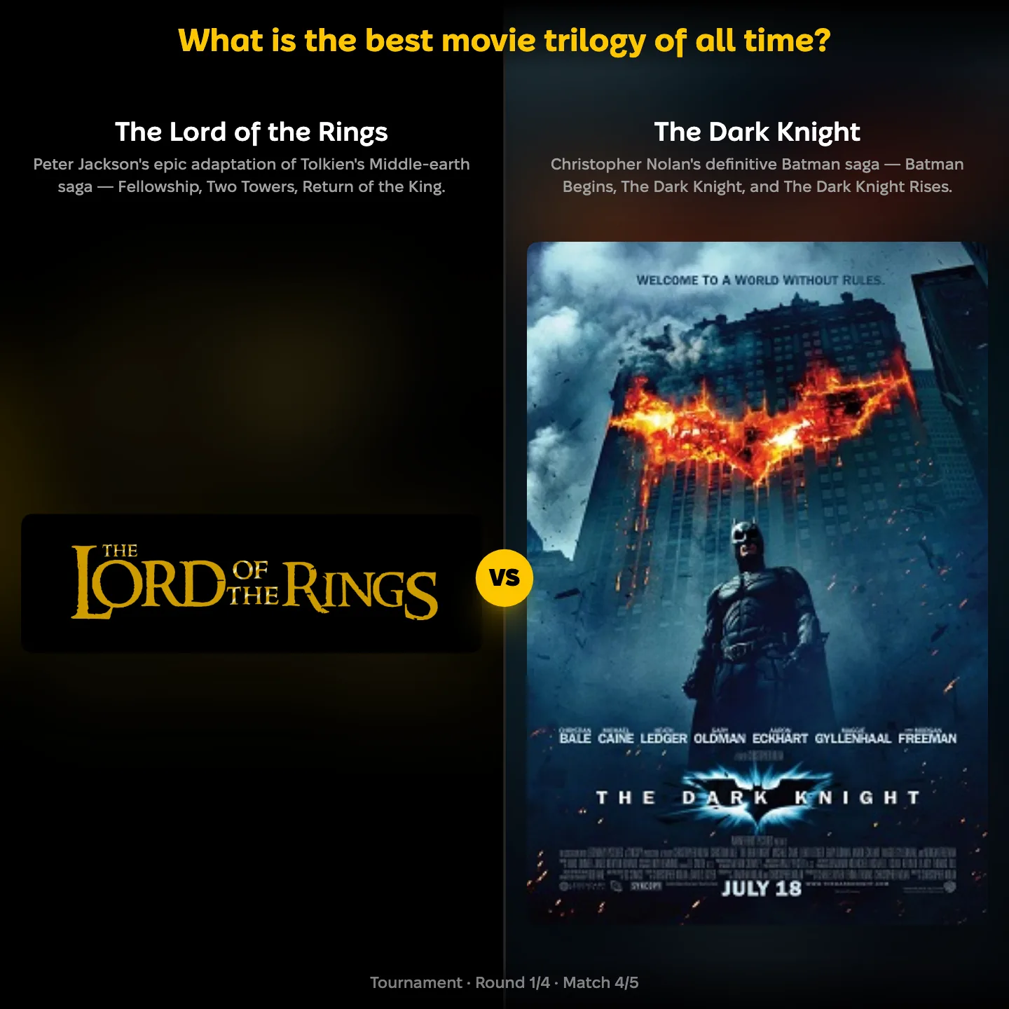 The best movie trilogy of all time ranked, with The Lord of the Rings against The Dark Knight