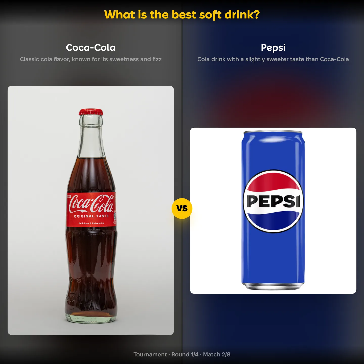 Coca-Cola against Pepsi in a ranking of the best soft drink