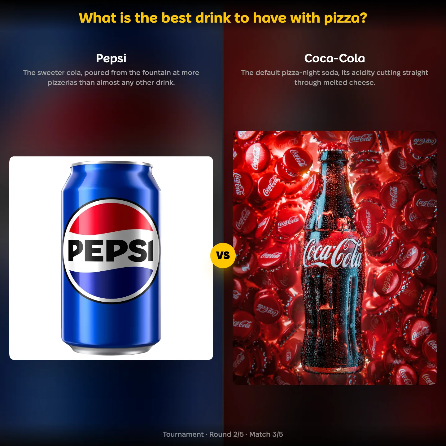 Pepsi against Coca-Cola in a ranking of the best drink to have with pizza
