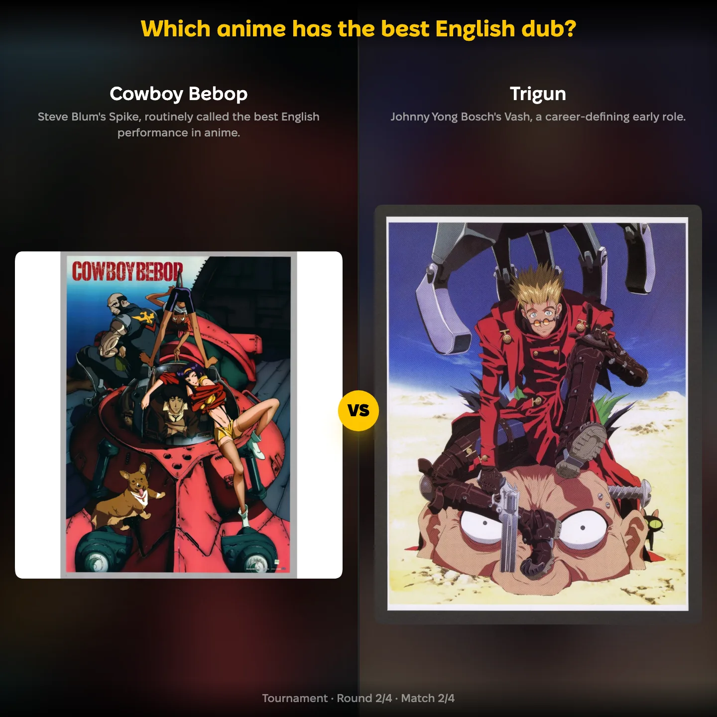 Cowboy Bebop vs Trigun in the best English anime dub ranking