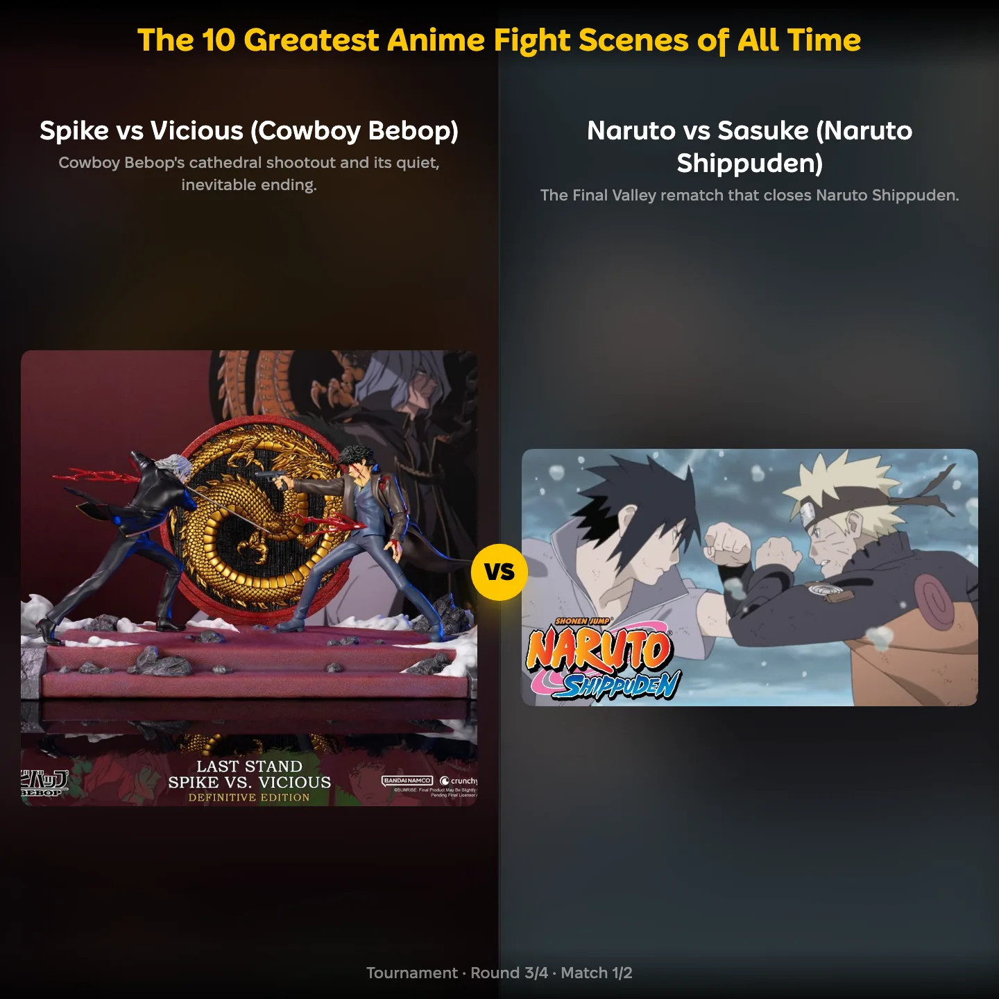 Spike vs Vicious from Cowboy Bebop vs Naruto vs Sasuke in the greatest anime fight scenes ranking