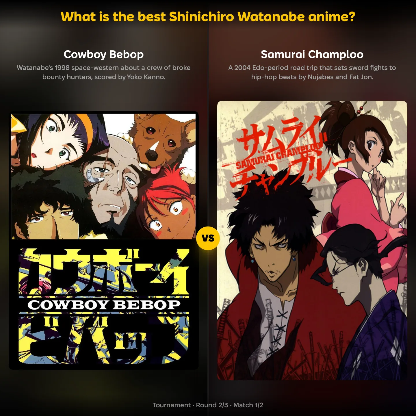 Cowboy Bebop vs Samurai Champloo in the best Shinichiro Watanabe anime ranking
