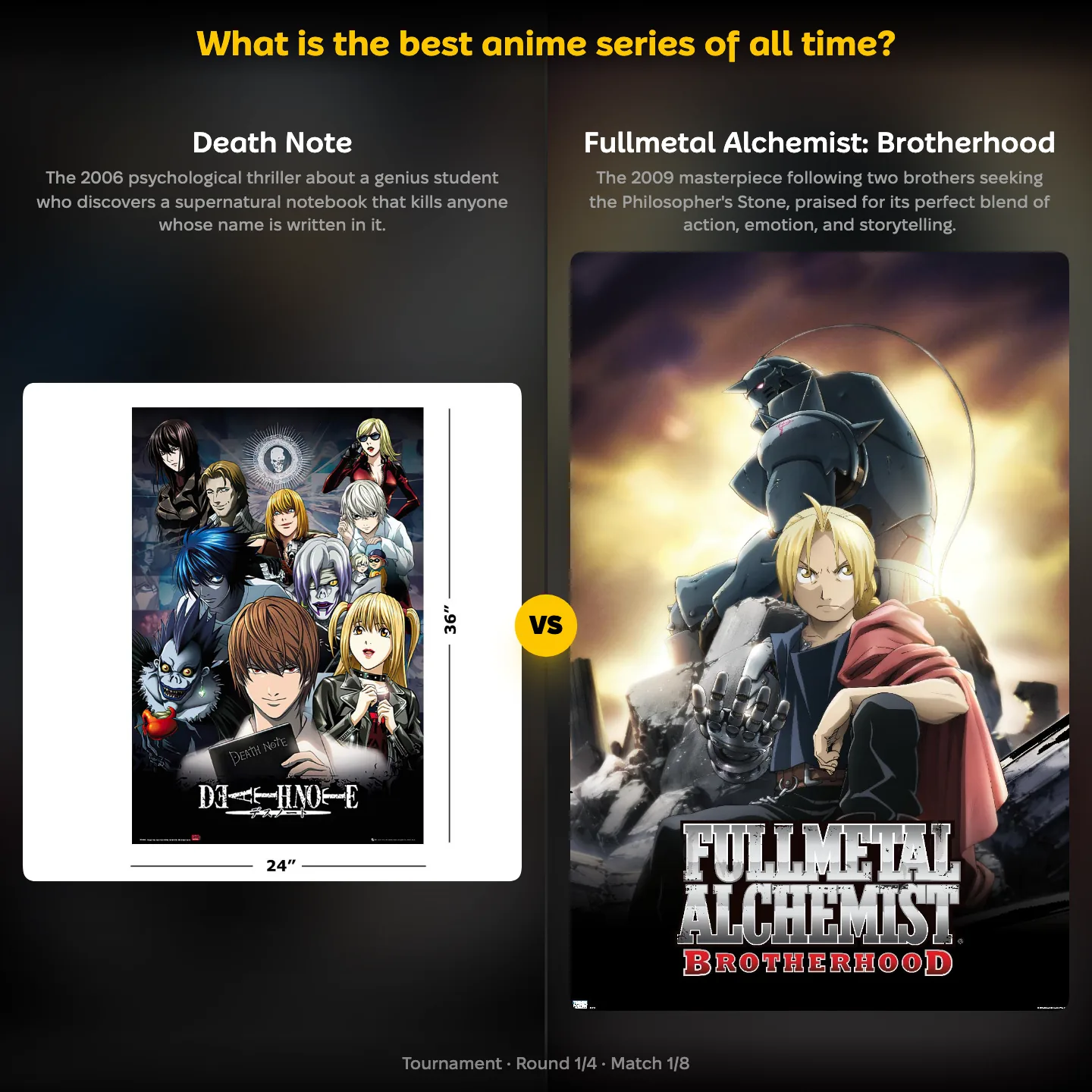 Death Note against Fullmetal Alchemist: Brotherhood in the best anime series of all time ranking