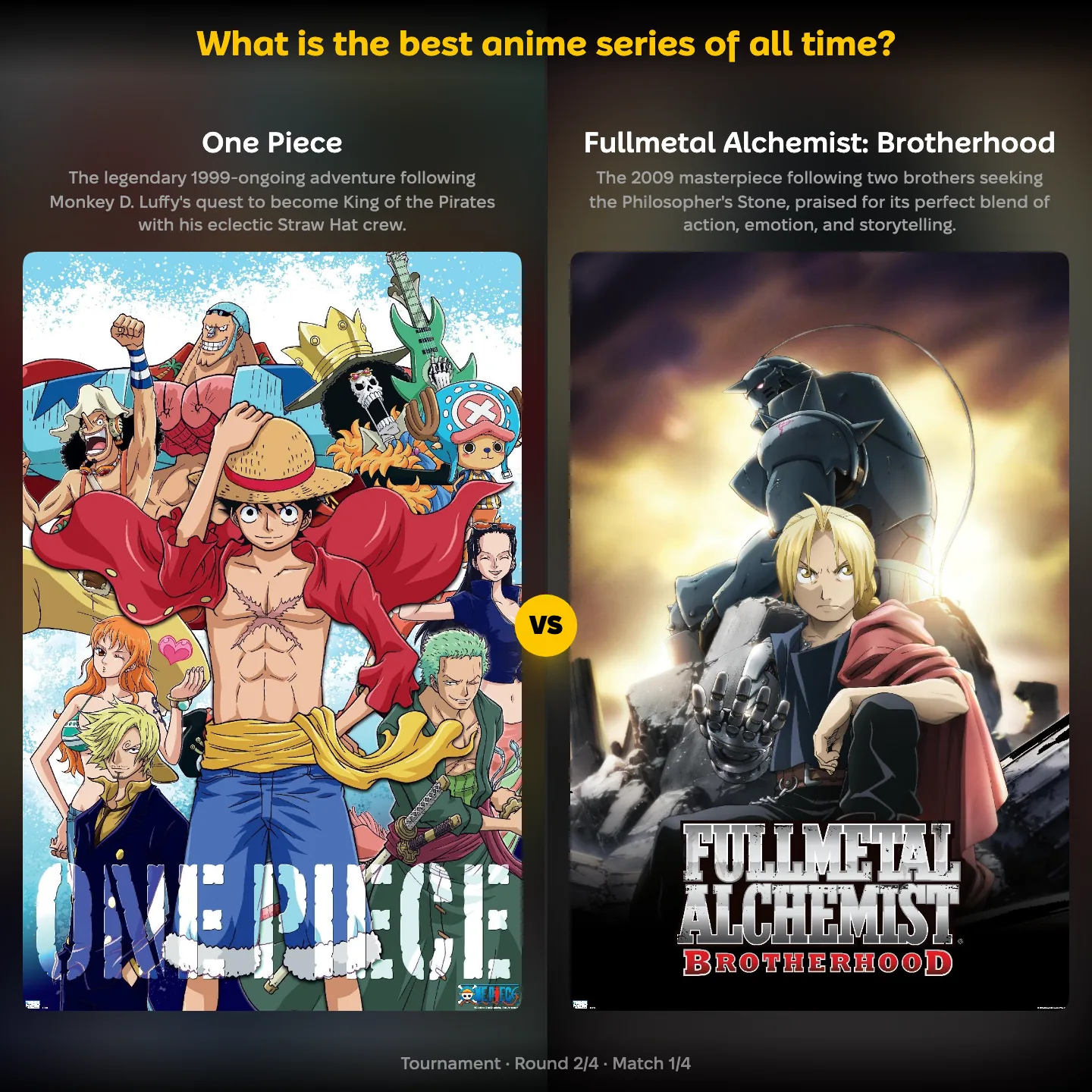 The best anime series of all time ranked, with One Piece against Fullmetal Alchemist: Brotherhood