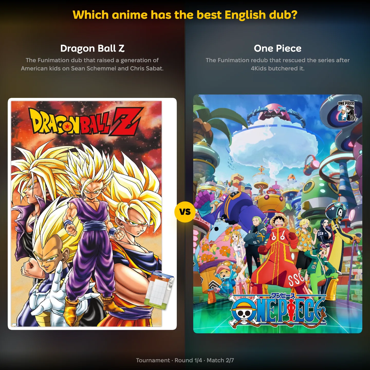 Which anime has the best English dub, with Dragon Ball Z against One Piece