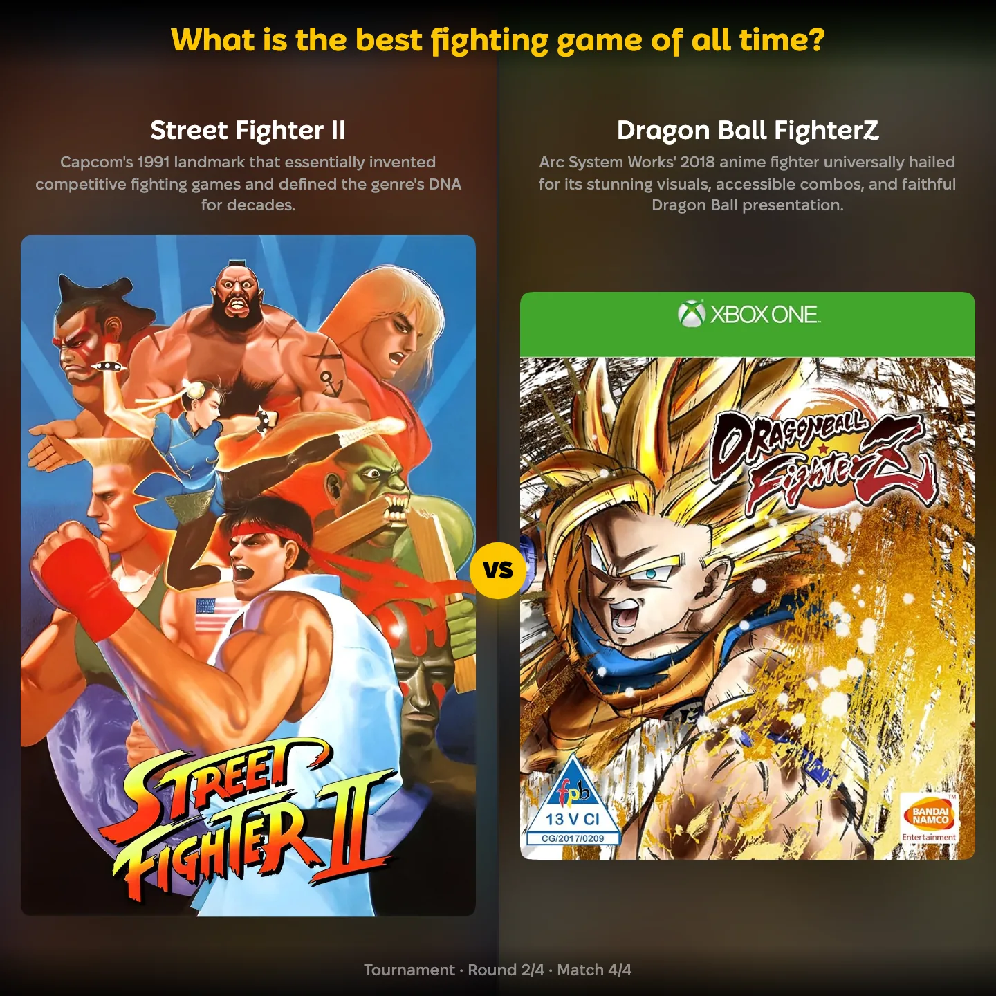 The best fighting game of all time ranked, with Street Fighter II against Dragon Ball FighterZ