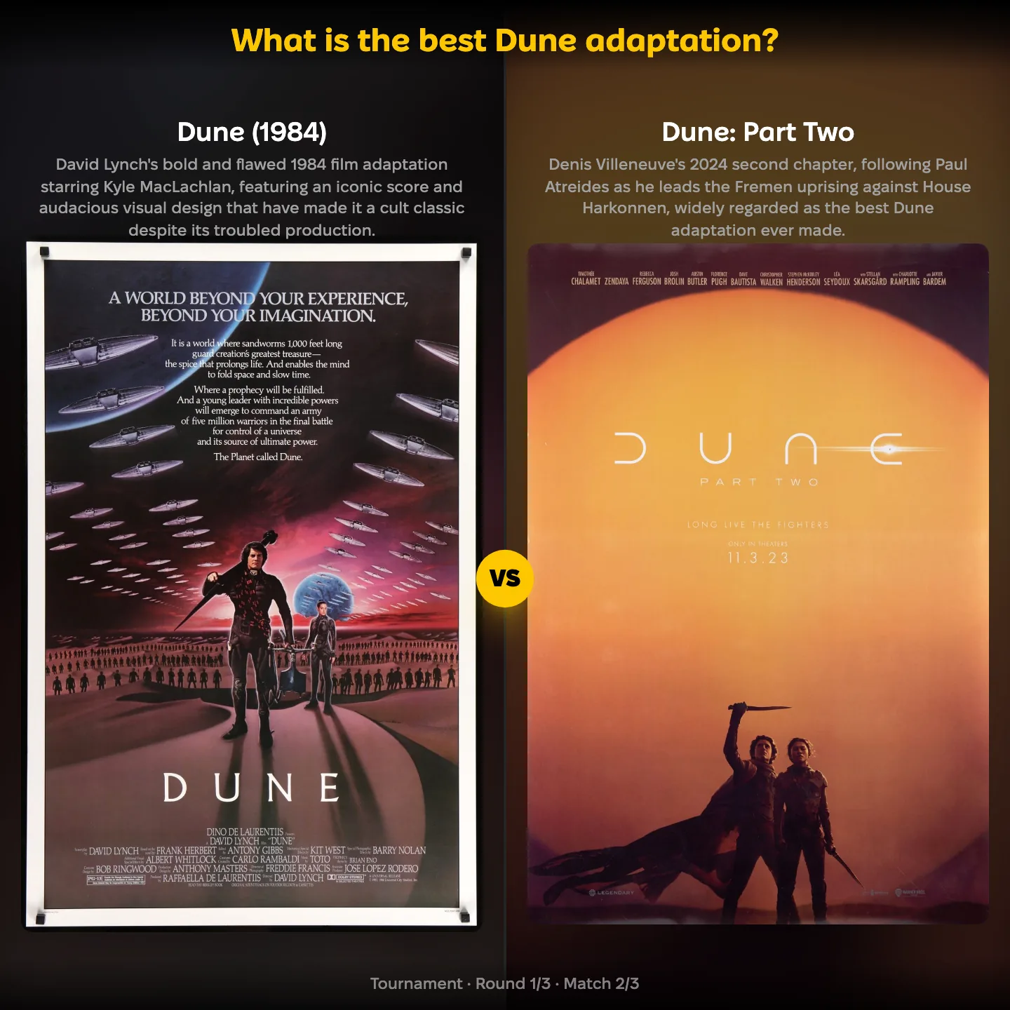 The best Dune adaptation ranked, with David Lynch's Dune (1984) against Dune: Part Two