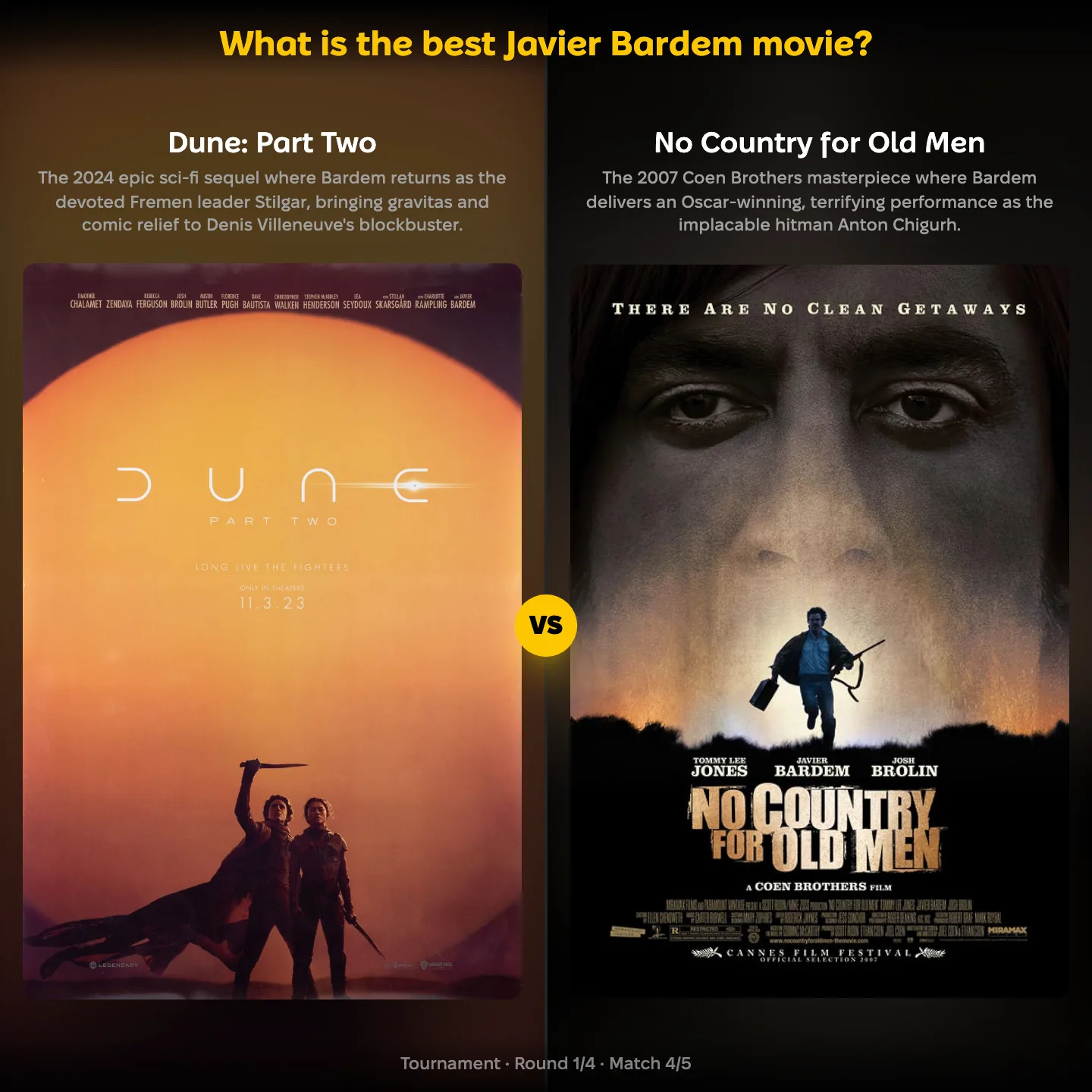 The best Javier Bardem movie ranked, with Dune: Part Two against No Country for Old Men
