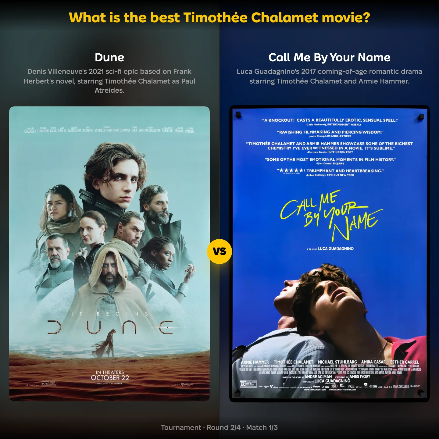 The best Timothée Chalamet movie ranked, with Dune against Call Me By Your Name