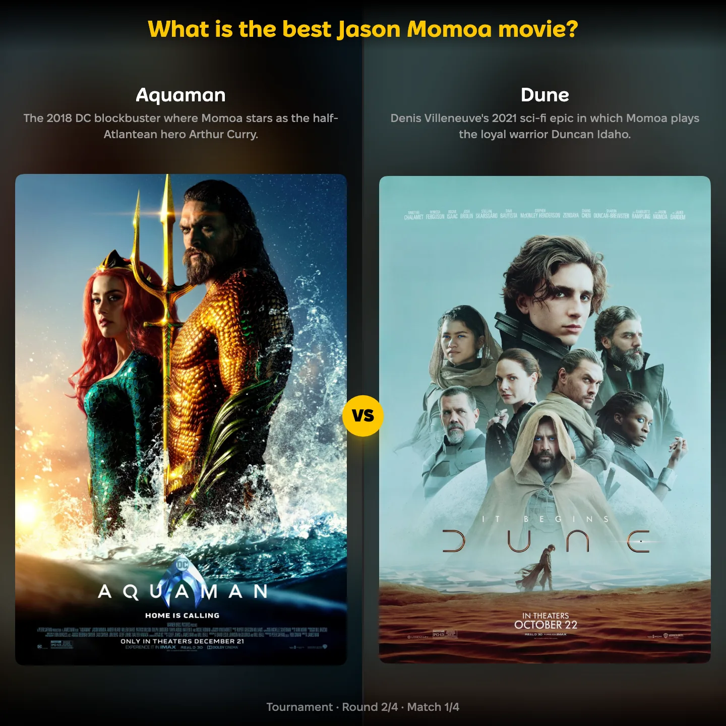 The best Jason Momoa movie ranked, with Aquaman against Dune