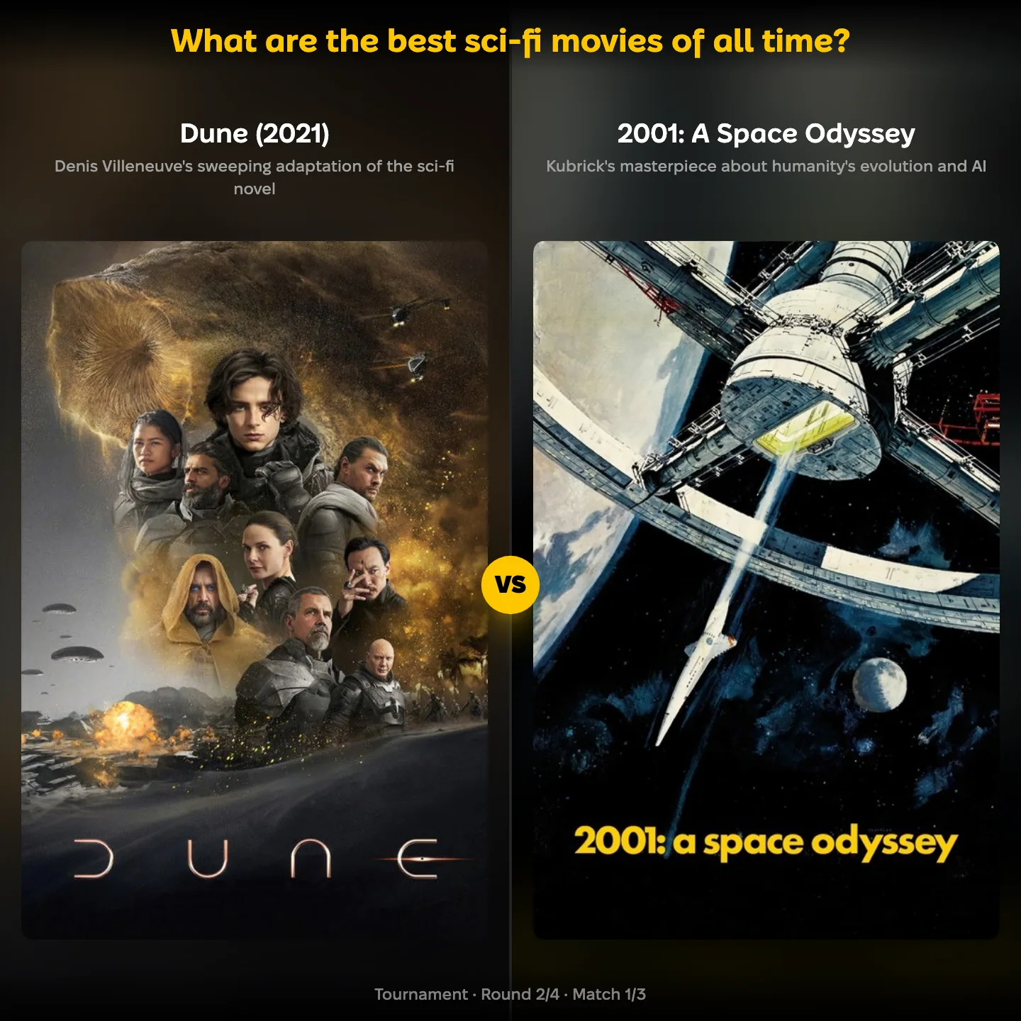 The best sci-fi movies of all time ranked, with Dune (2021) against 2001: A Space Odyssey