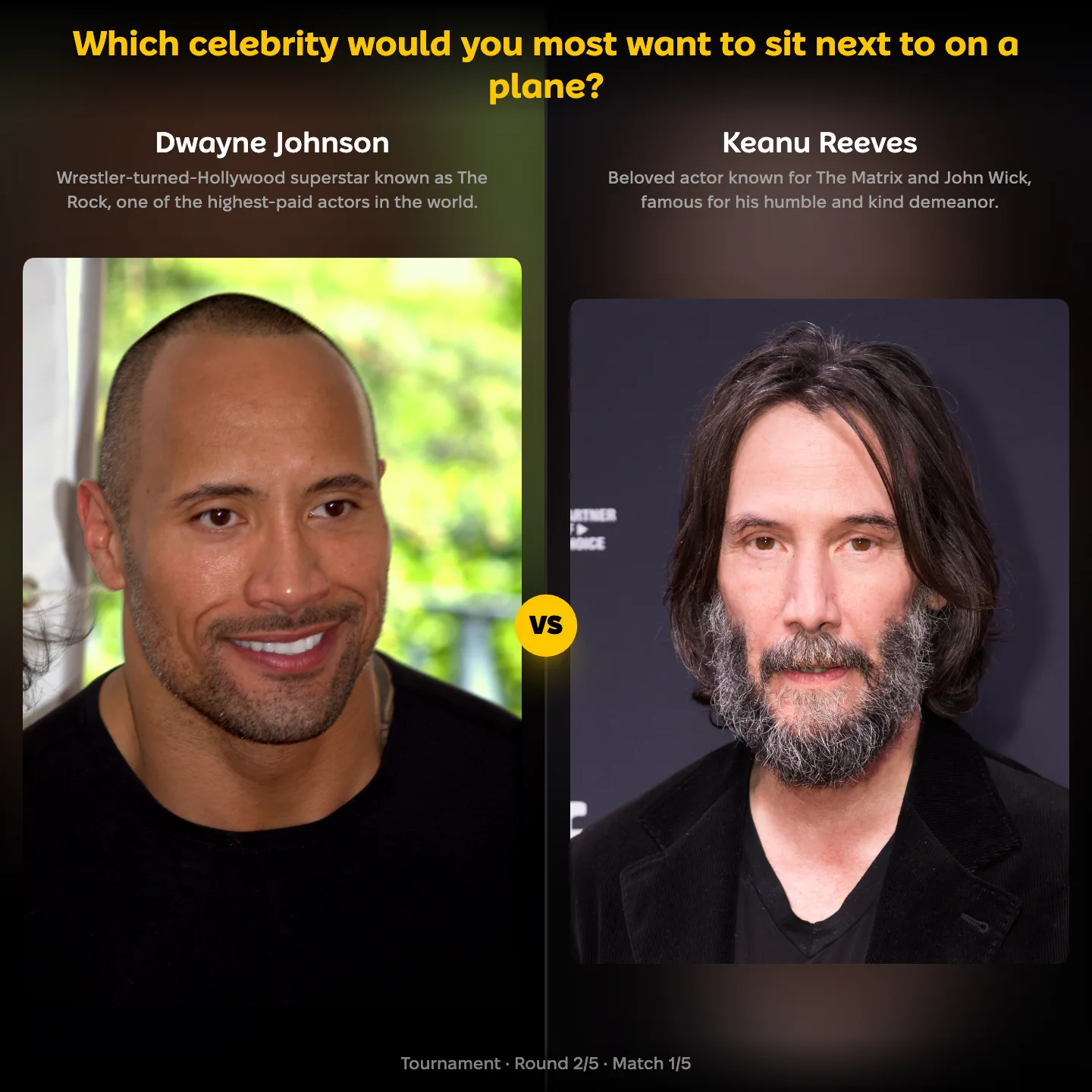 Which celebrity you'd most want to sit next to on a plane, including Dwayne Johnson