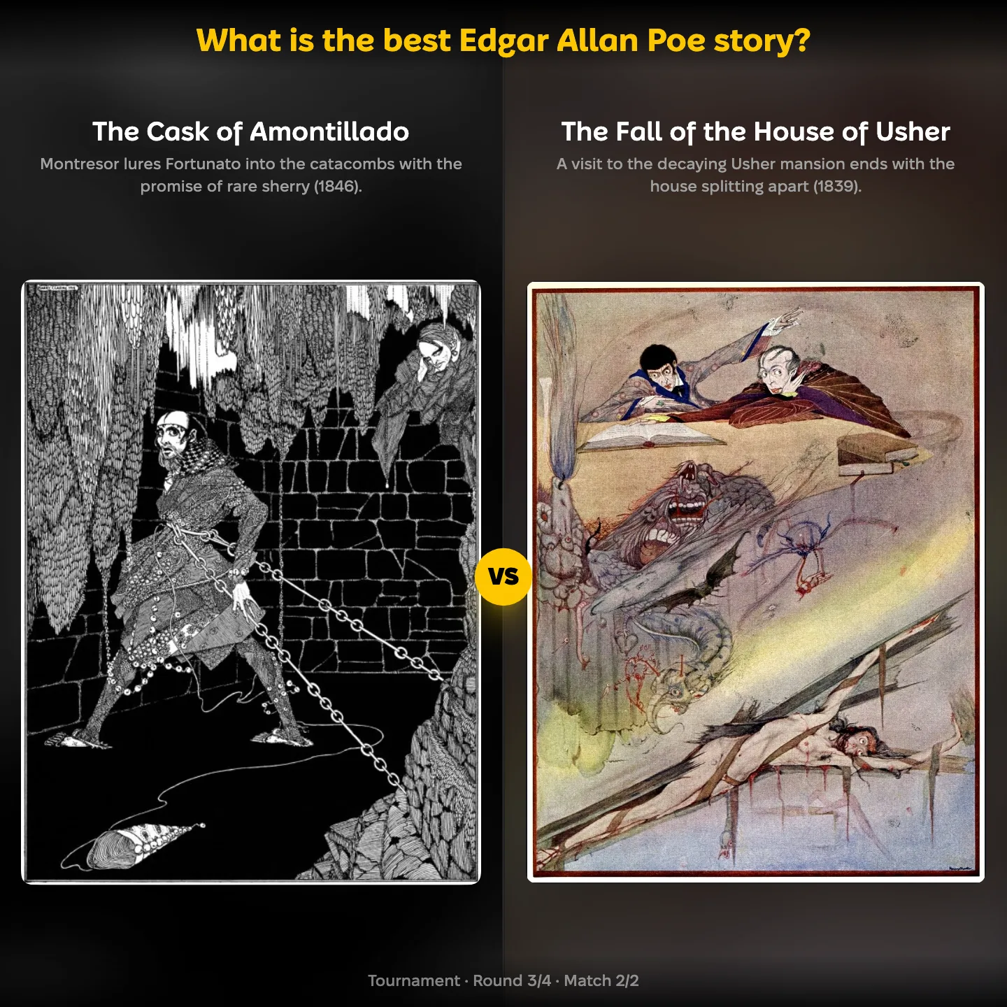 The Cask of Amontillado against The Fall of the House of Usher in the ranking of the best Edgar Allan Poe story