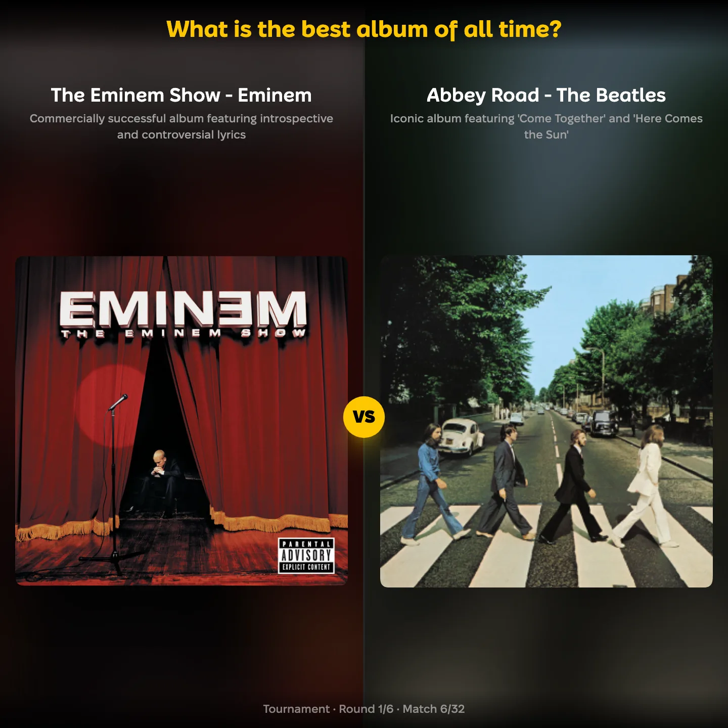 Best album of all time — The Eminem Show against The Beatles' Abbey Road