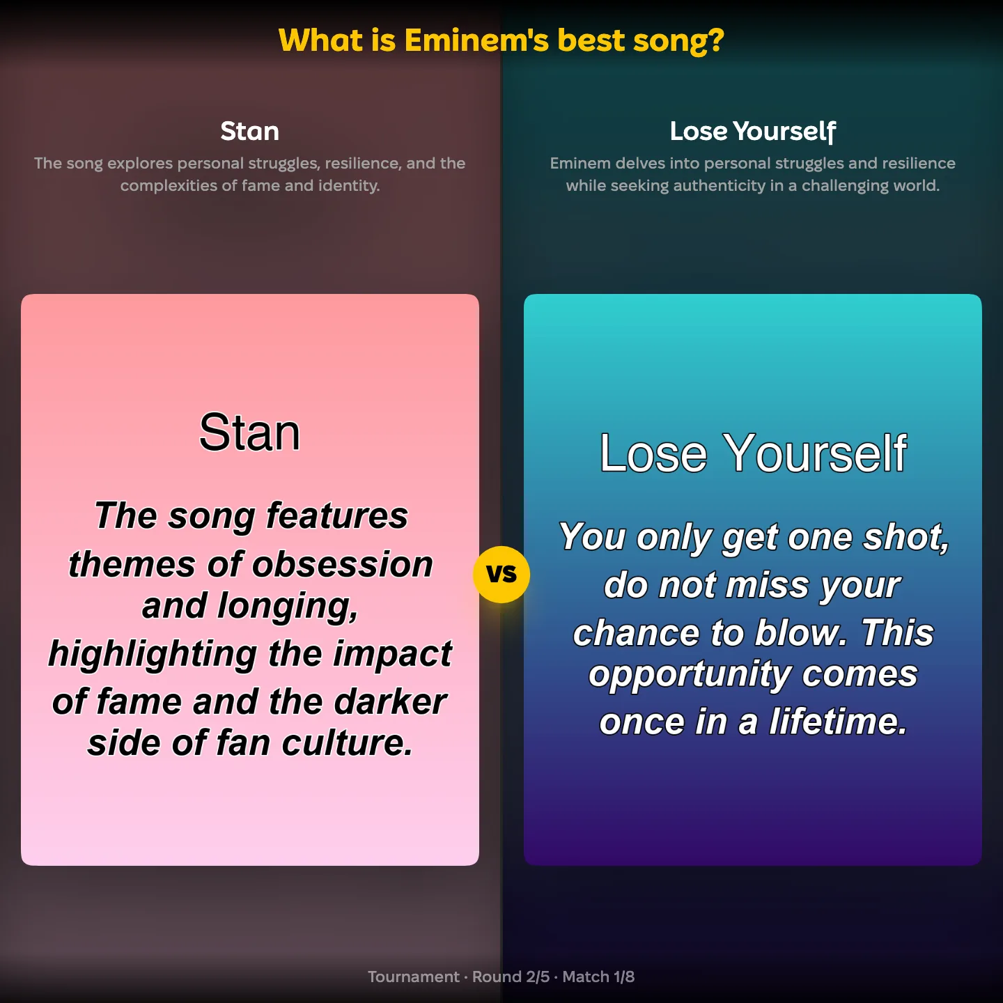 Eminem's best song — Stan against Lose Yourself in a head-to-head ranking of 32 tracks