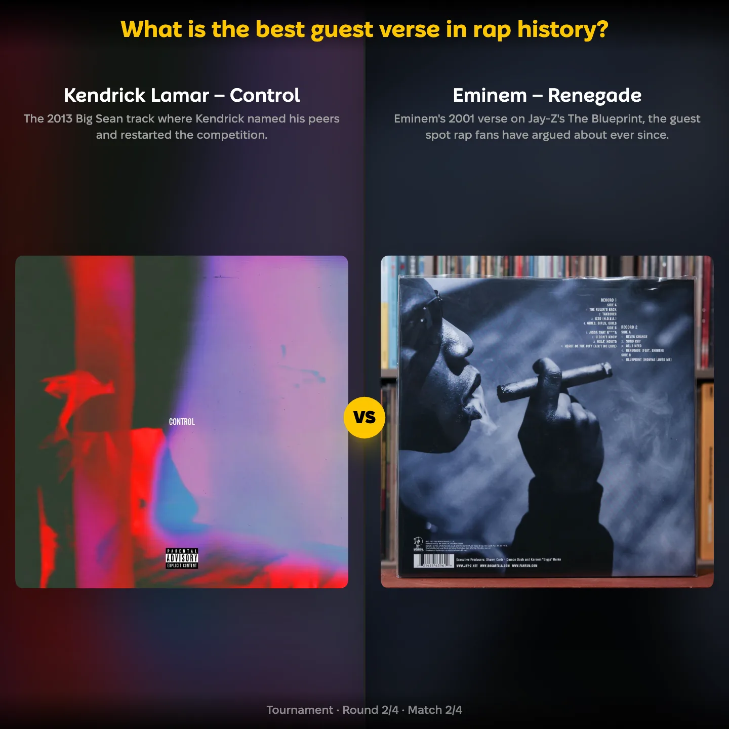 Best guest verse in rap history — Kendrick Lamar on Control against Eminem on Renegade