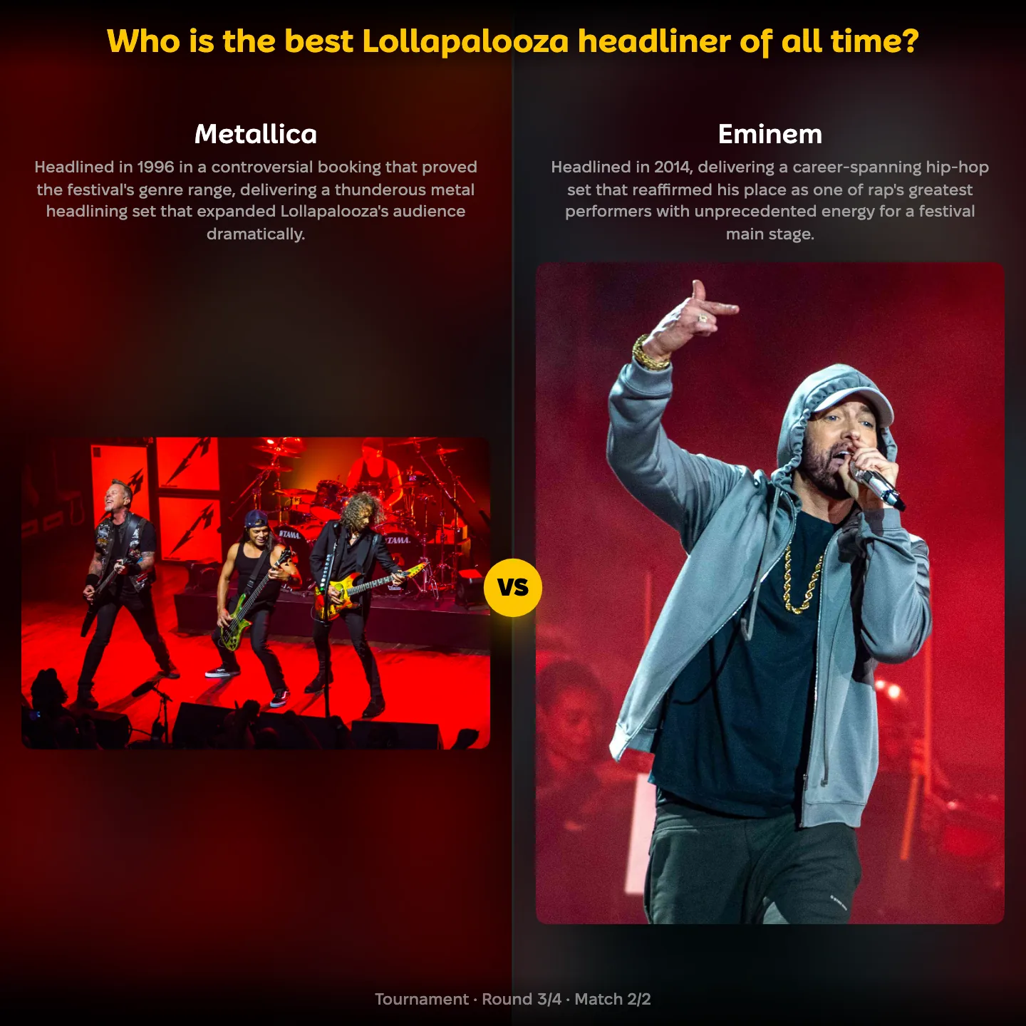 Best Lollapalooza headliner of all time — Metallica against Eminem