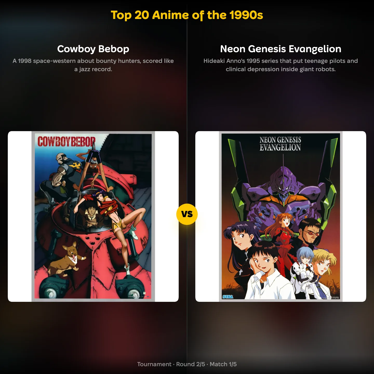 Top 20 anime of the 1990s ranked, with Cowboy Bebop against Neon Genesis Evangelion