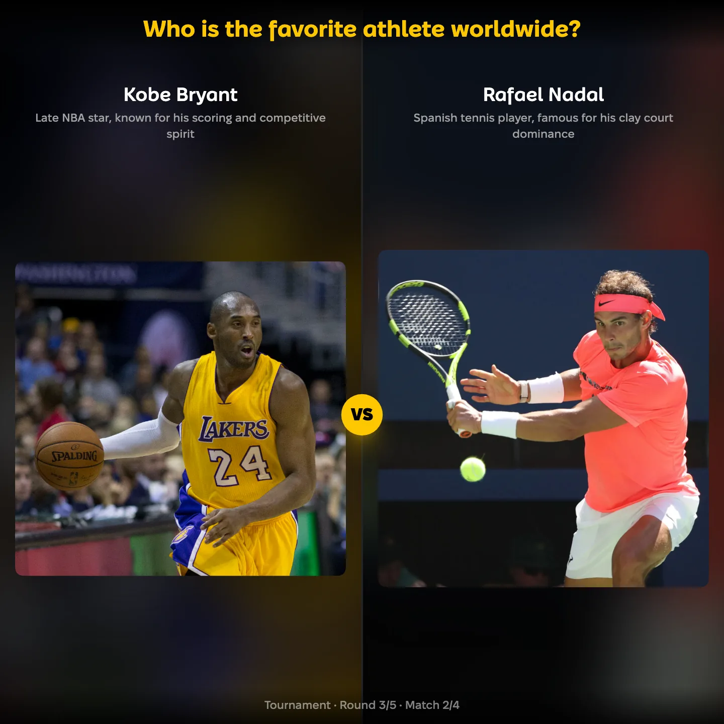 Kobe Bryant against Rafael Nadal in the ranking of the favorite athlete worldwide