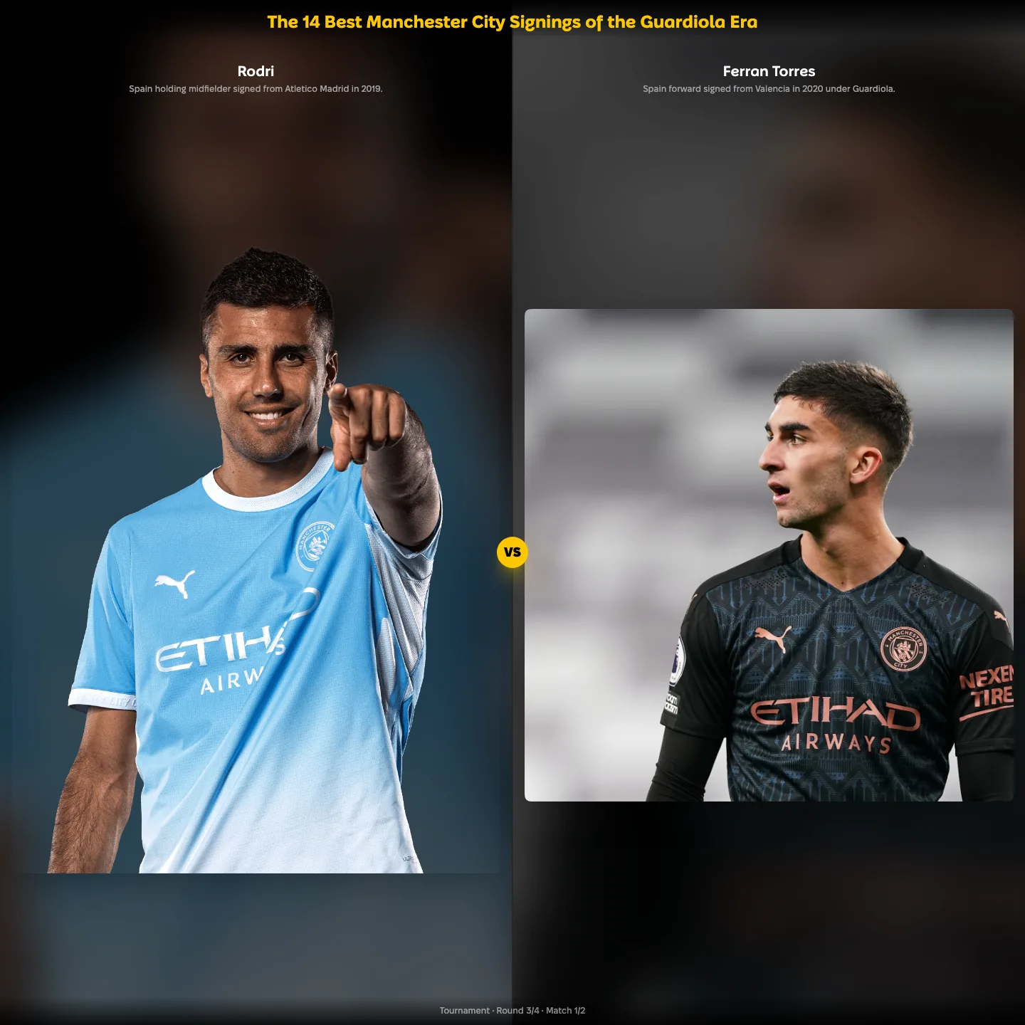 The 14 best Manchester City signings of the Guardiola era ranking, Ferran Torres in a matchup against Rodri