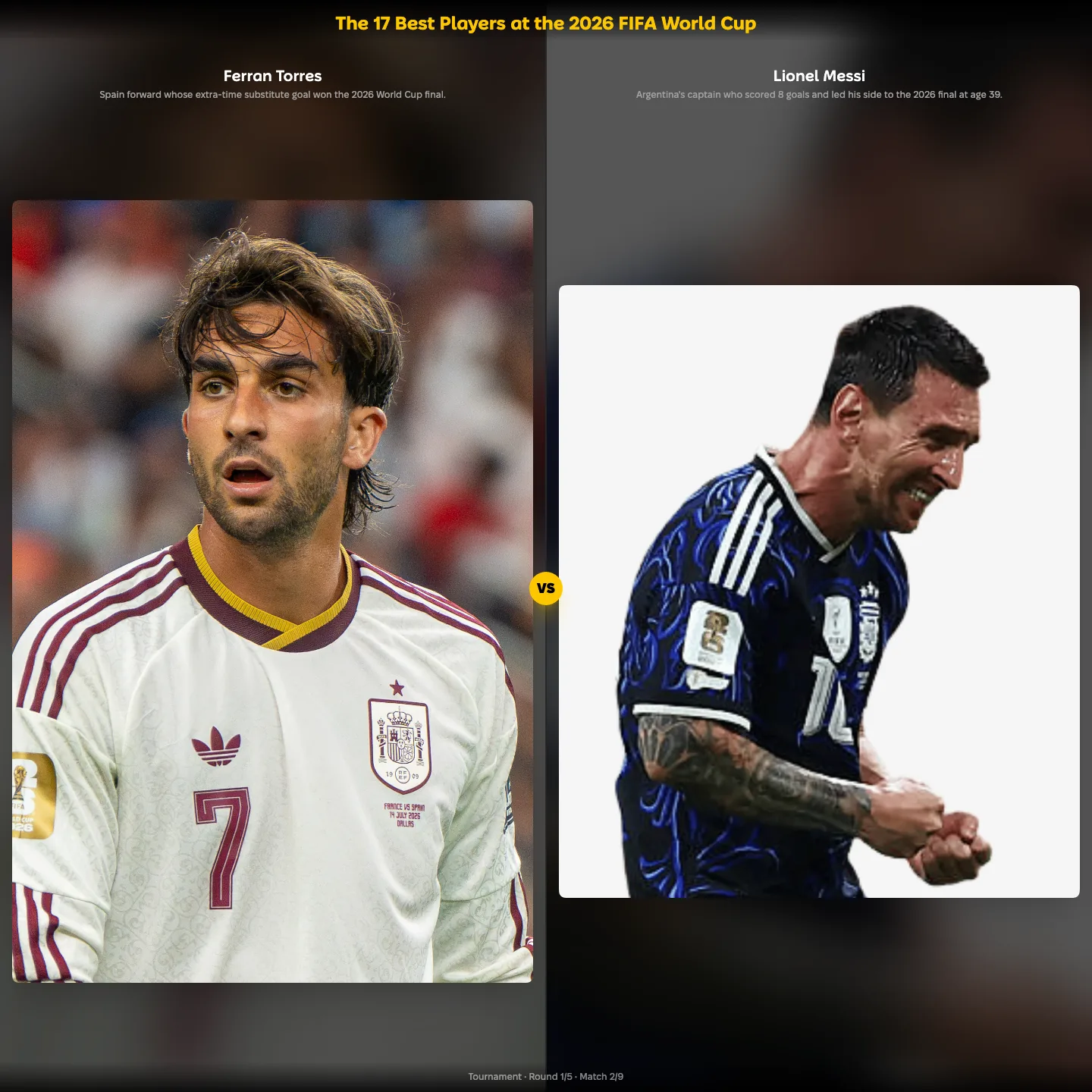 The 17 best players at the 2026 FIFA World Cup ranking, Ferran Torres in a matchup against Lionel Messi
