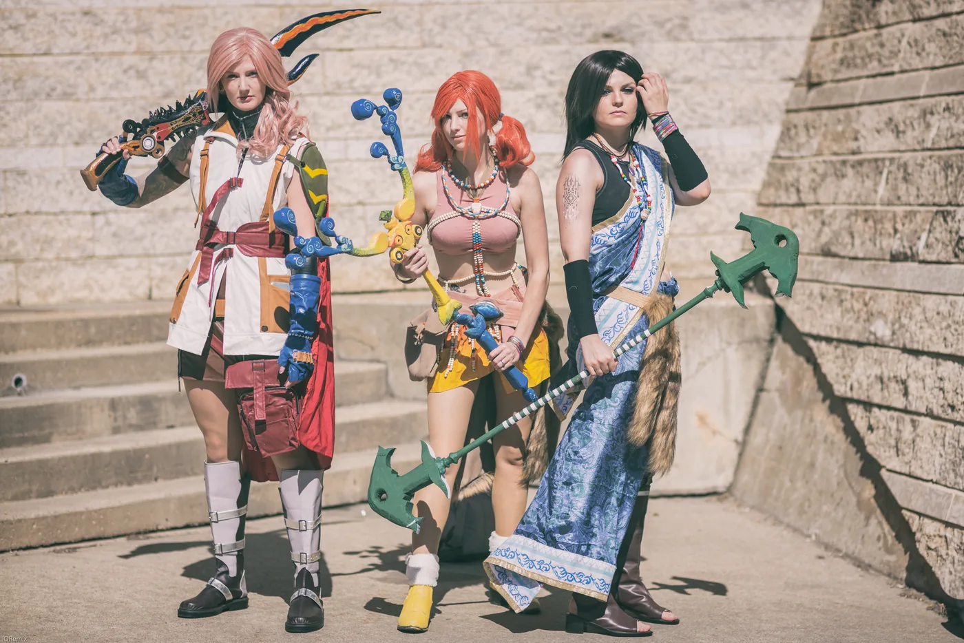 Final Fantasy XIII cosplayers as Lightning, Vanille and Fang at Animethon 2017