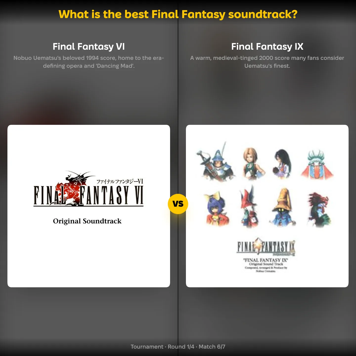 The best Final Fantasy soundtrack ranked, with Final Fantasy VI against Final Fantasy IX