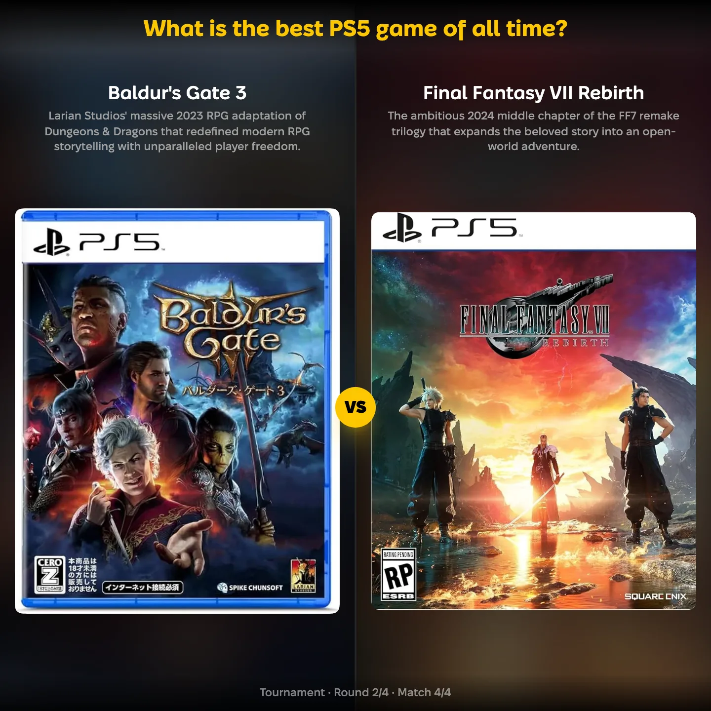 The best PS5 game of all time ranked, with Baldur's Gate 3 against Final Fantasy VII Rebirth