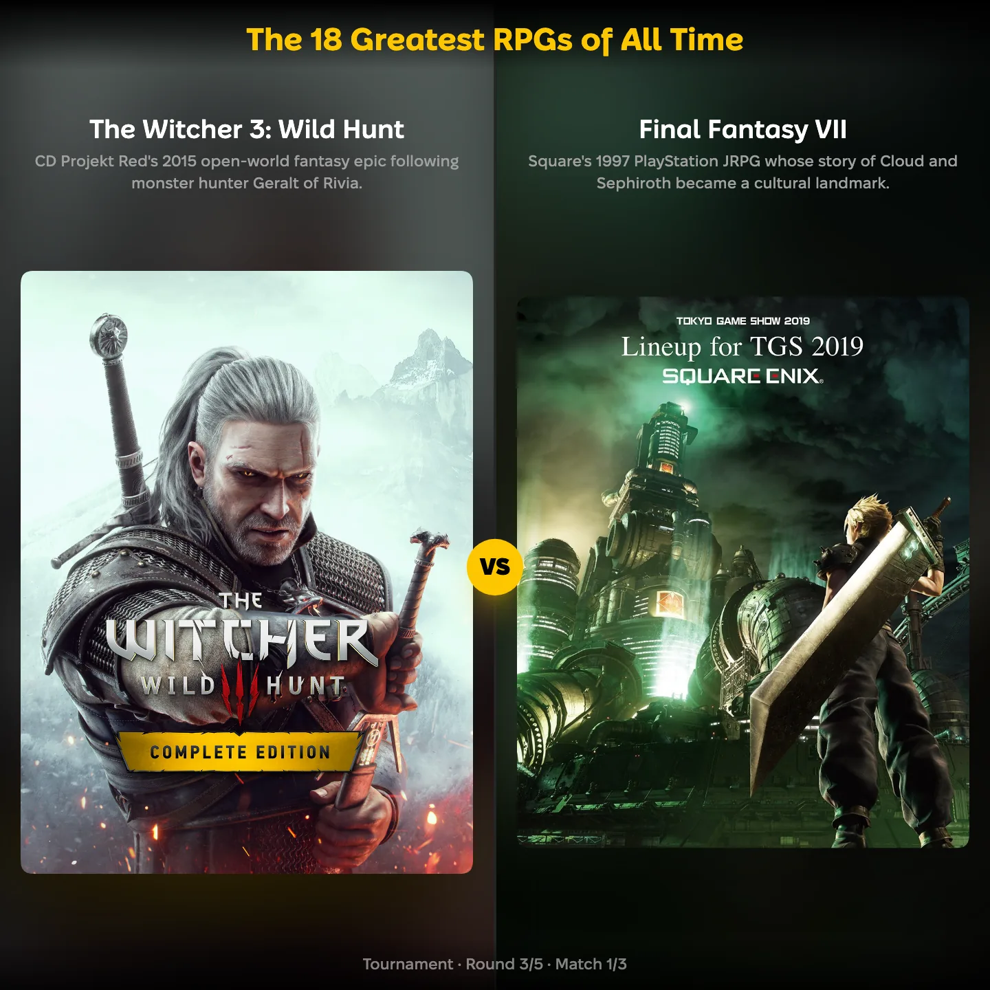 The 18 greatest RPGs of all time ranked, with The Witcher 3 against Final Fantasy VII