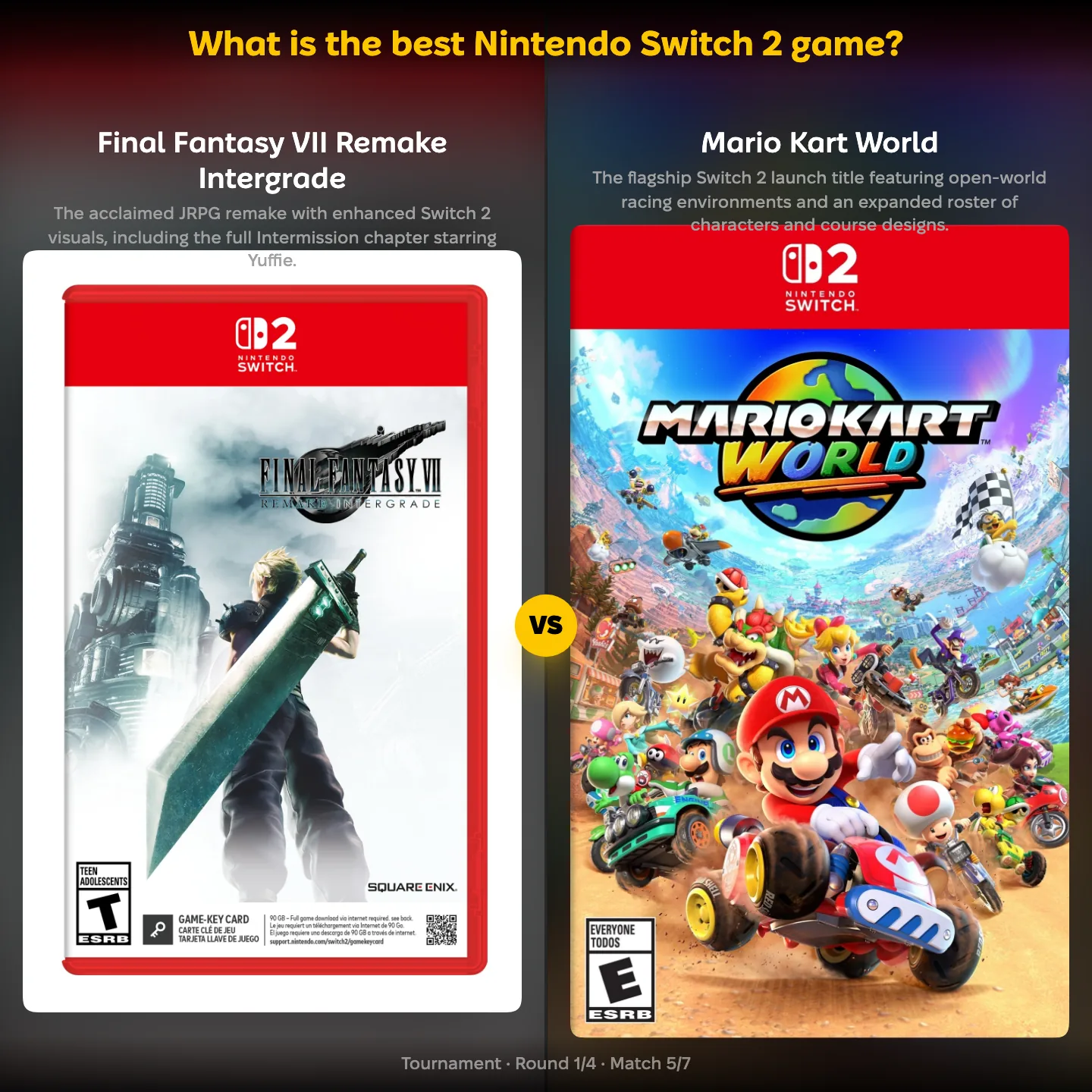 The best Nintendo Switch 2 game ranked, with Final Fantasy VII Remake Intergrade against Mario Kart World