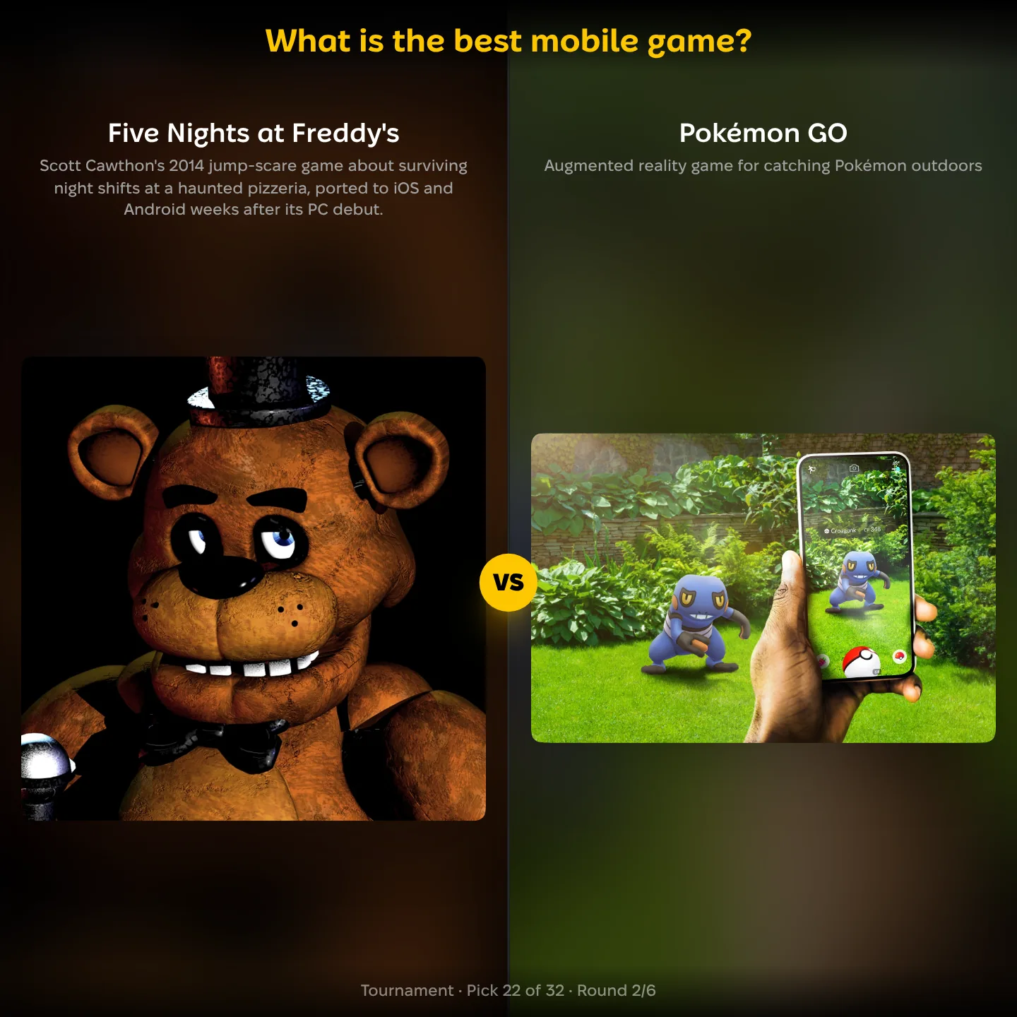 The best mobile game ranked: Five Nights at Freddy's against Pokémon GO