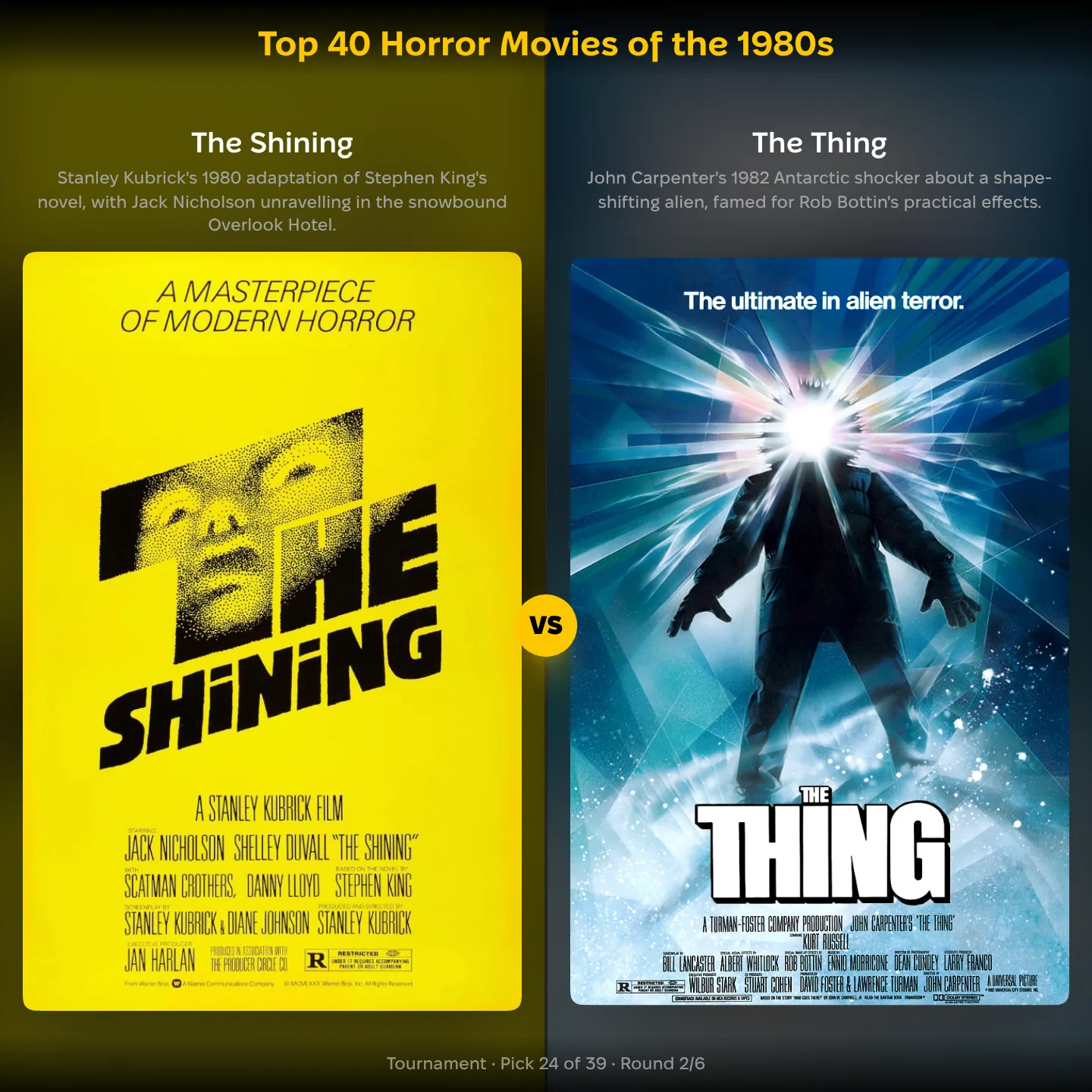 Top 40 horror movies of the 1980s ranked, The Shining against The Thing