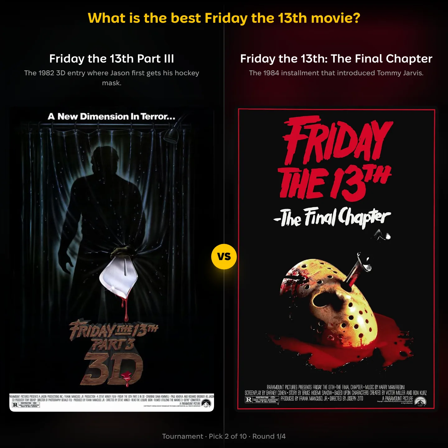 The best Friday the 13th movies ranked, Part III against The Final Chapter