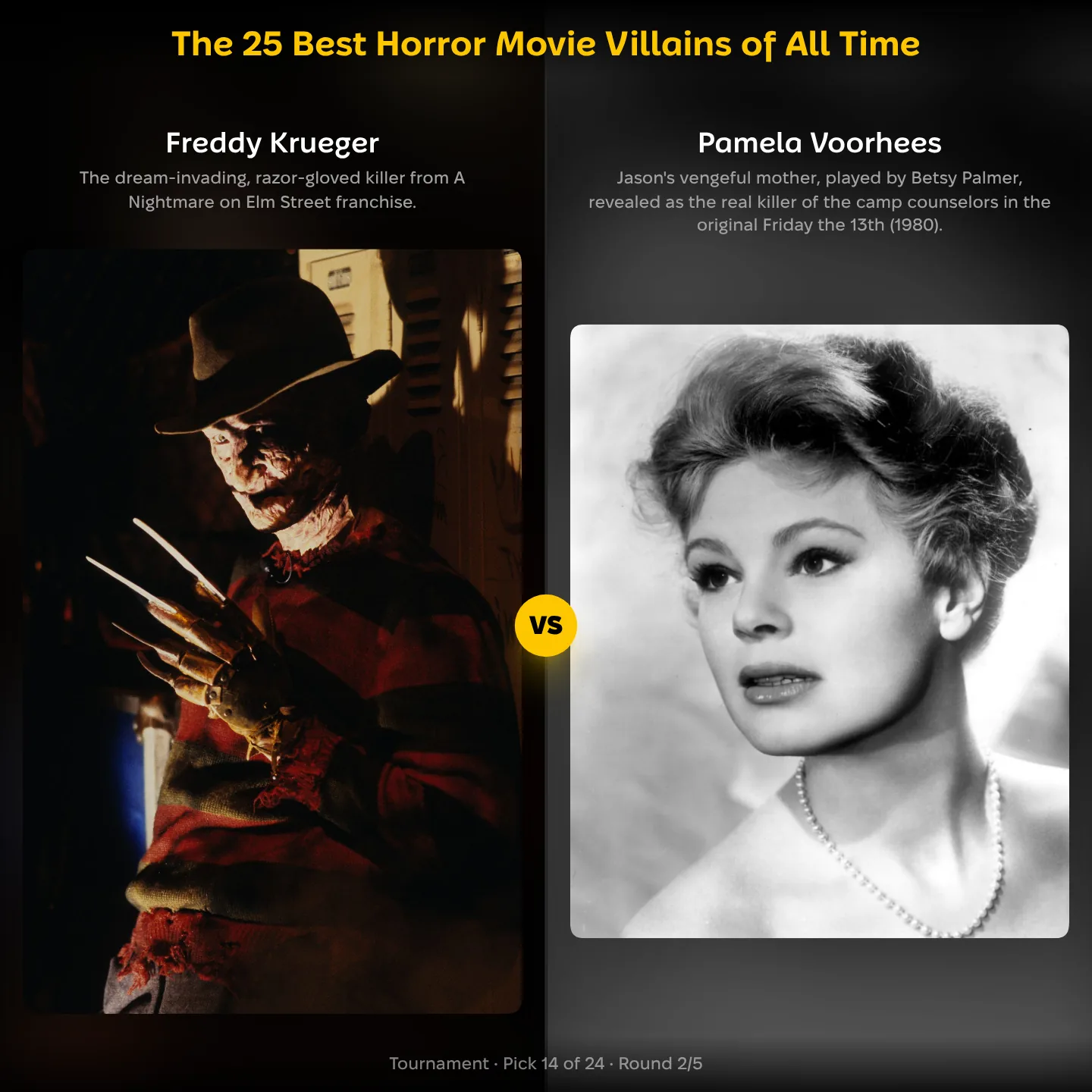 The best horror movie villains of all time ranked, Freddy Krueger against Pamela Voorhees