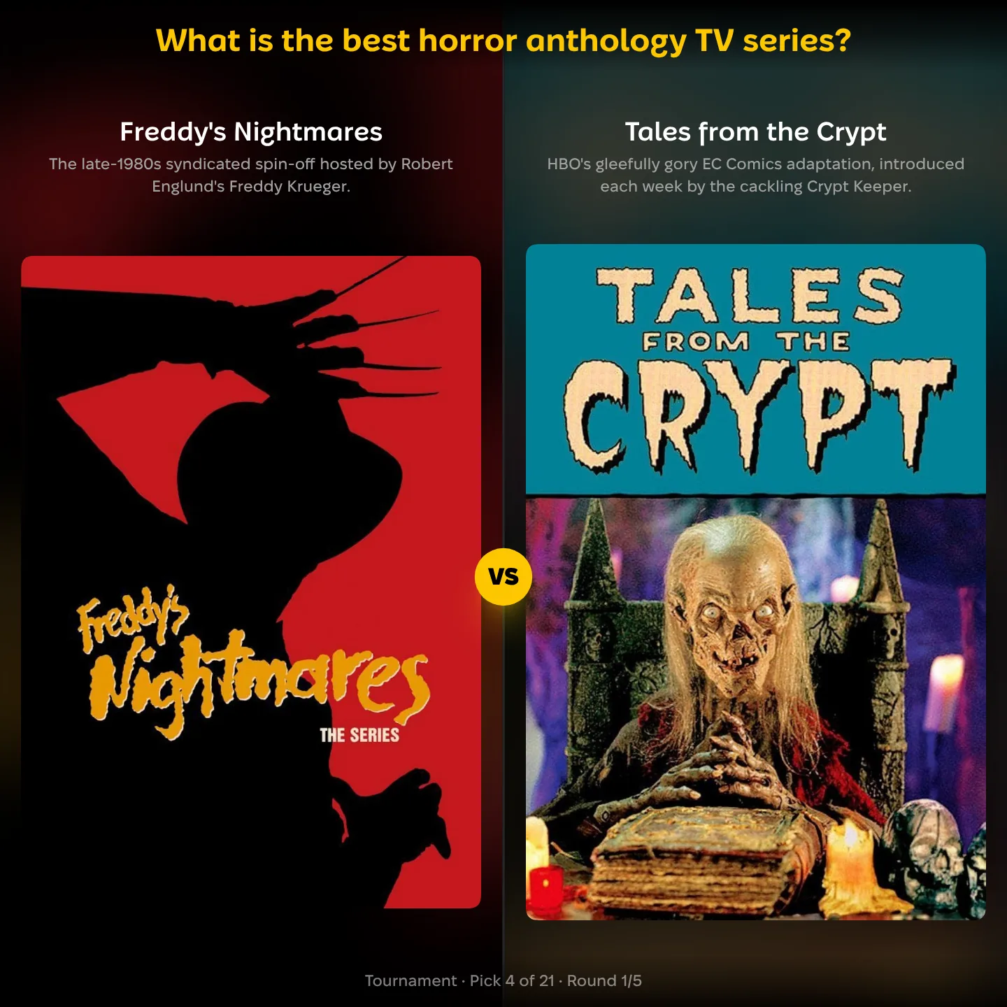 The best horror anthology TV series ranked, Freddy's Nightmares against Tales from the Crypt