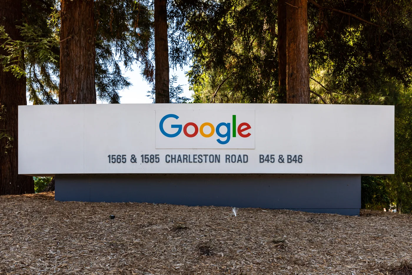 The Google sign on Charleston Road in Mountain View, California