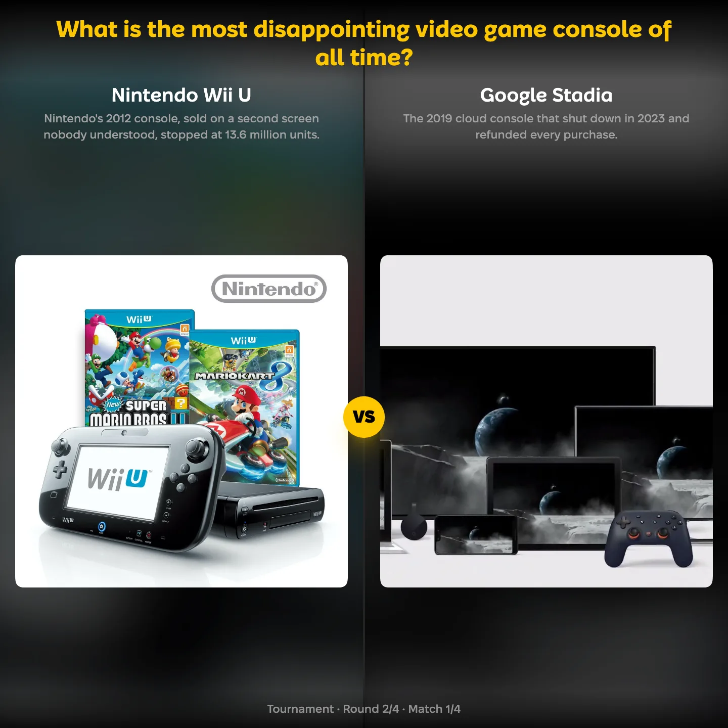 The most disappointing video game console ranking, with the Nintendo Wii U against Google Stadia