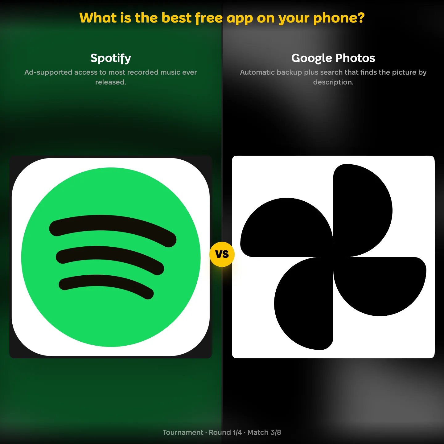 The best free phone app ranking, with Spotify against Google Photos