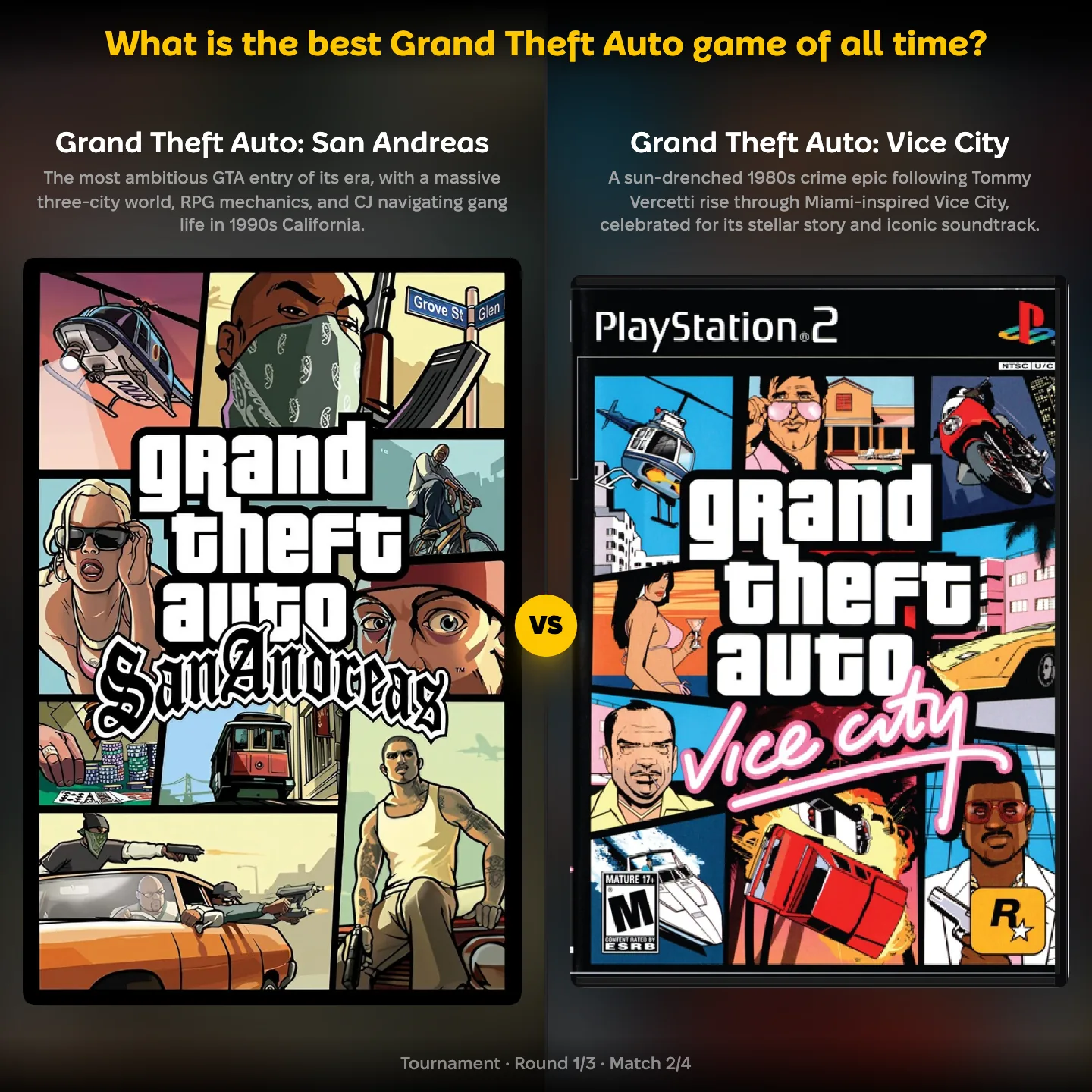 The best Grand Theft Auto game of all time ranked, with San Andreas against Vice City