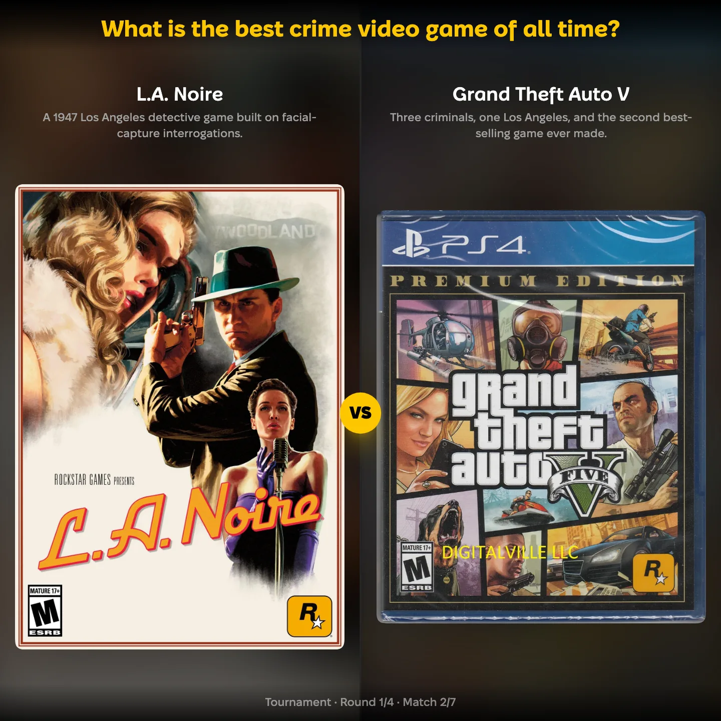 The best crime video game of all time ranked, with L.A. Noire against Grand Theft Auto V
