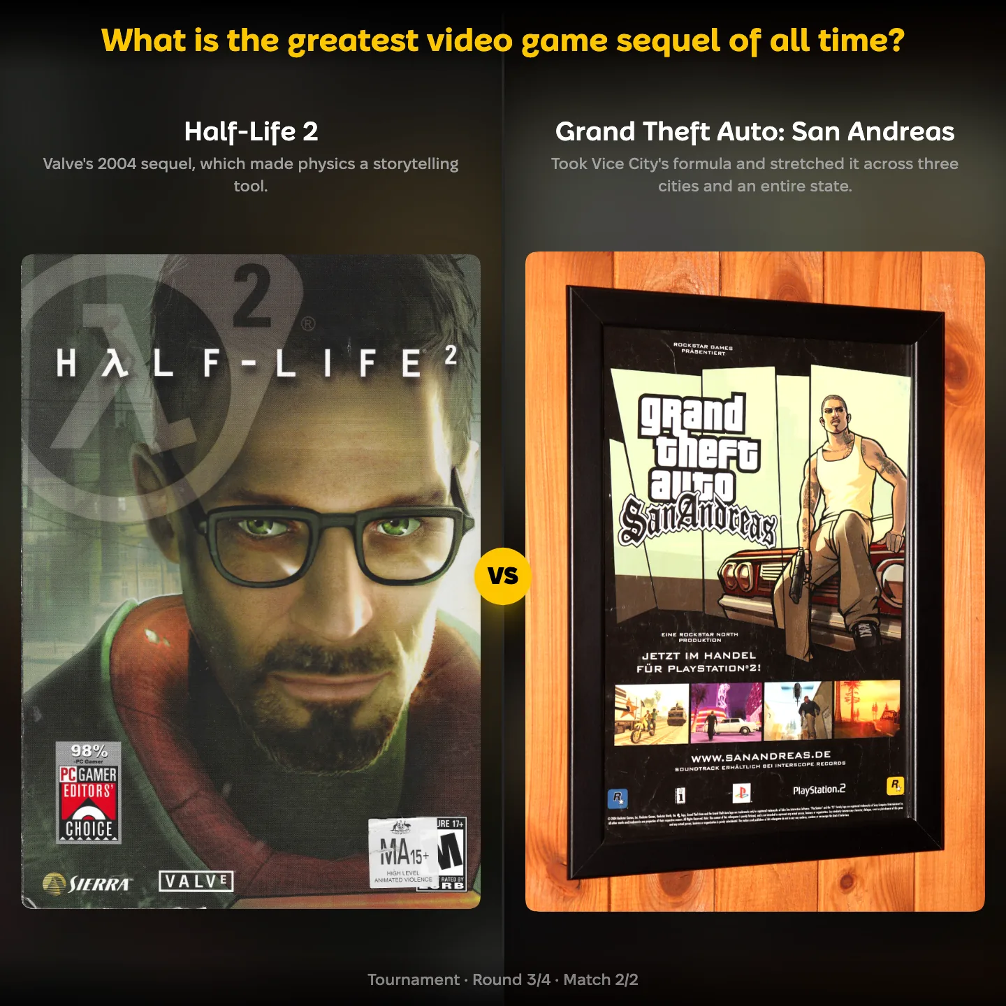 The greatest video game sequel of all time ranked, with Half-Life 2 against GTA San Andreas