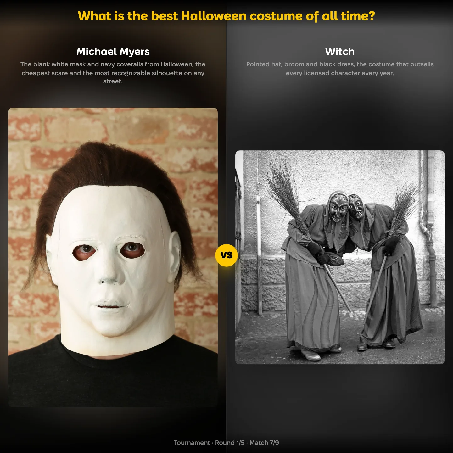 The best Halloween costume ranked, with the Michael Myers mask against a witch