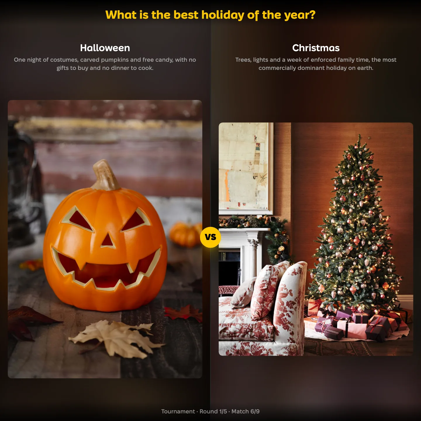 The best holiday of the year ranked, with Halloween against Christmas