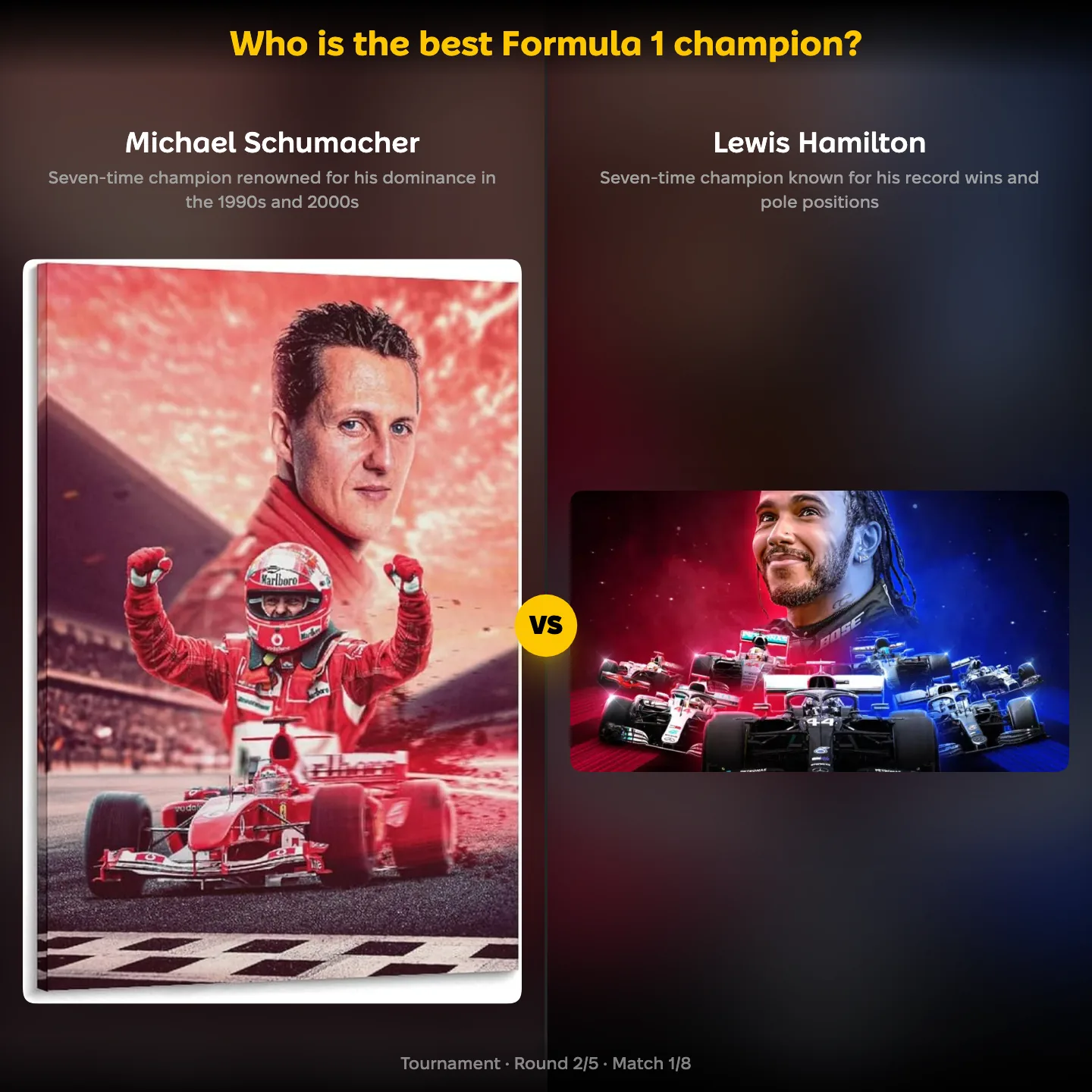 The best Formula 1 champion ranked, with Michael Schumacher against Lewis Hamilton