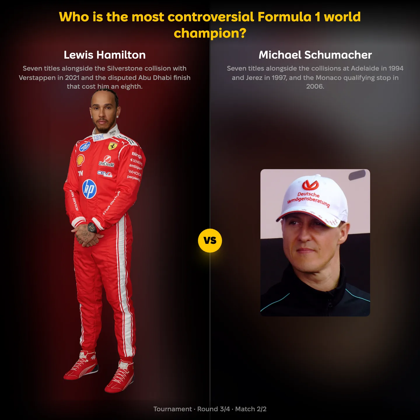 The most controversial Formula 1 world champion ranked, with Lewis Hamilton against Michael Schumacher