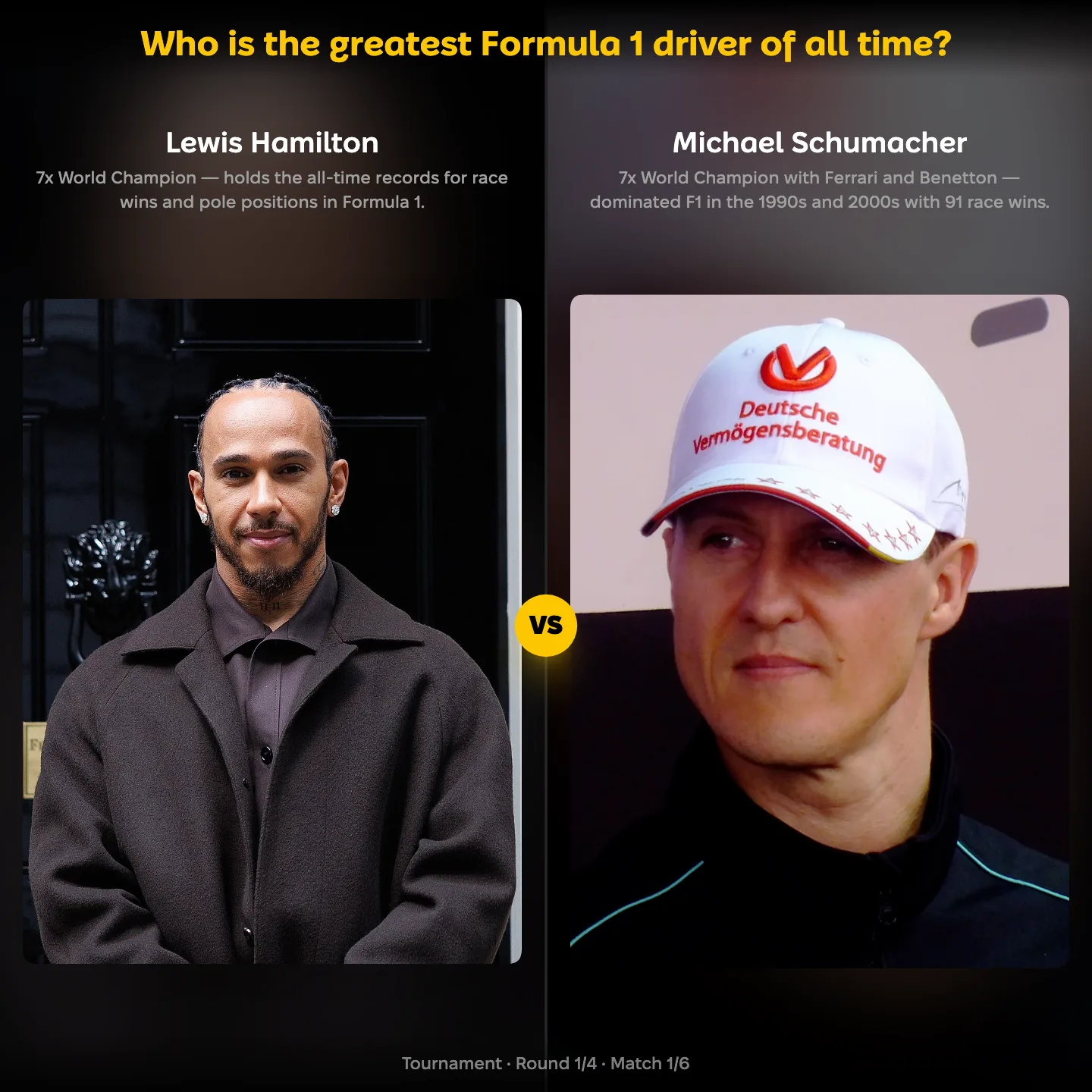 The greatest Formula 1 driver of all time ranked, with Lewis Hamilton against Michael Schumacher