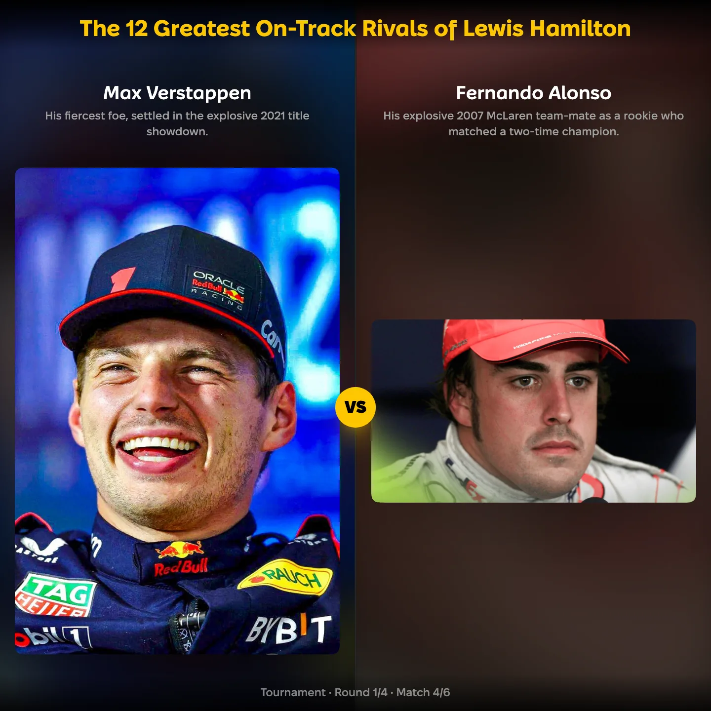 The greatest on-track rivals of Lewis Hamilton ranked, Max Verstappen against Fernando Alonso