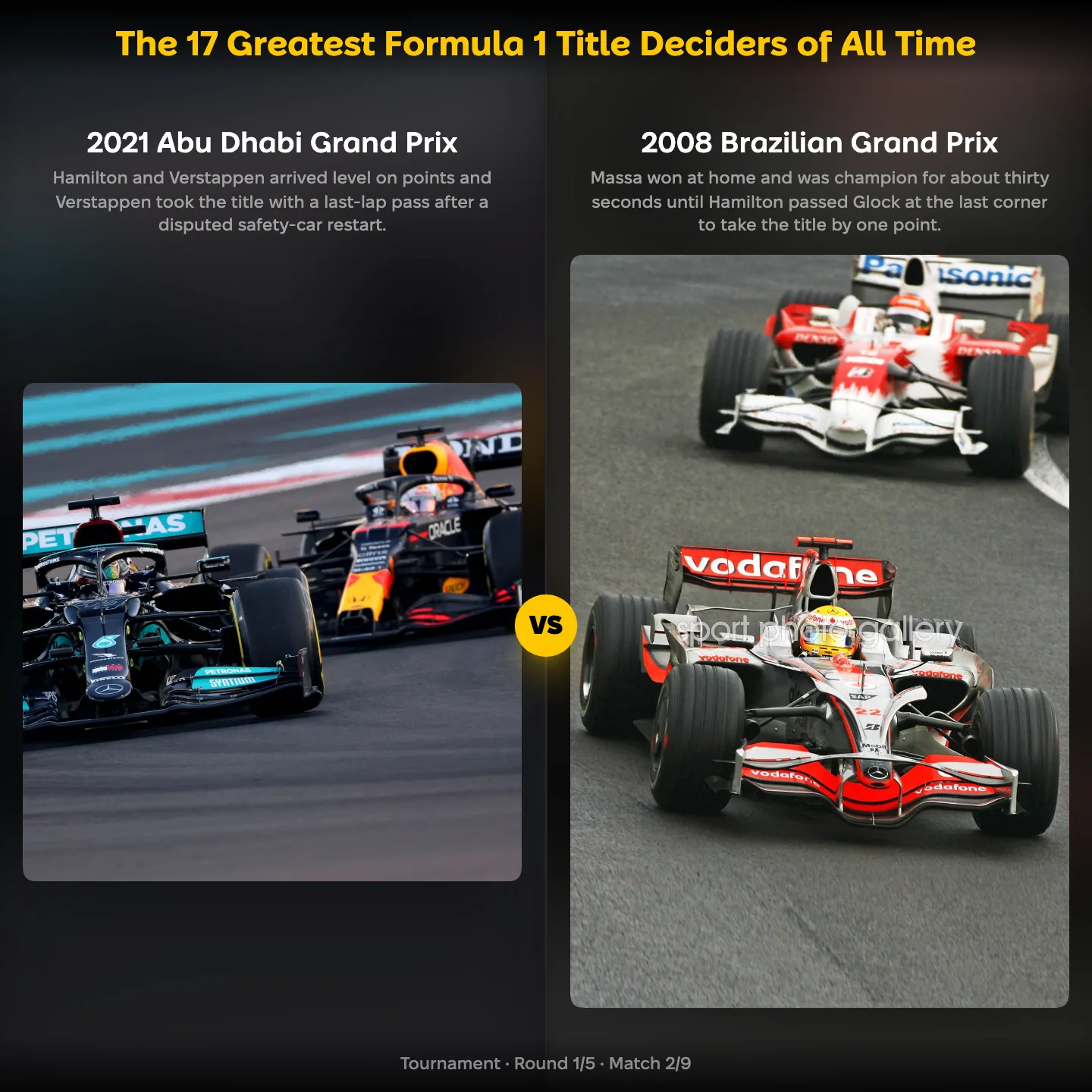 The greatest Formula 1 title deciders ranked, the 2021 Abu Dhabi Grand Prix against the 2008 Brazilian Grand Prix