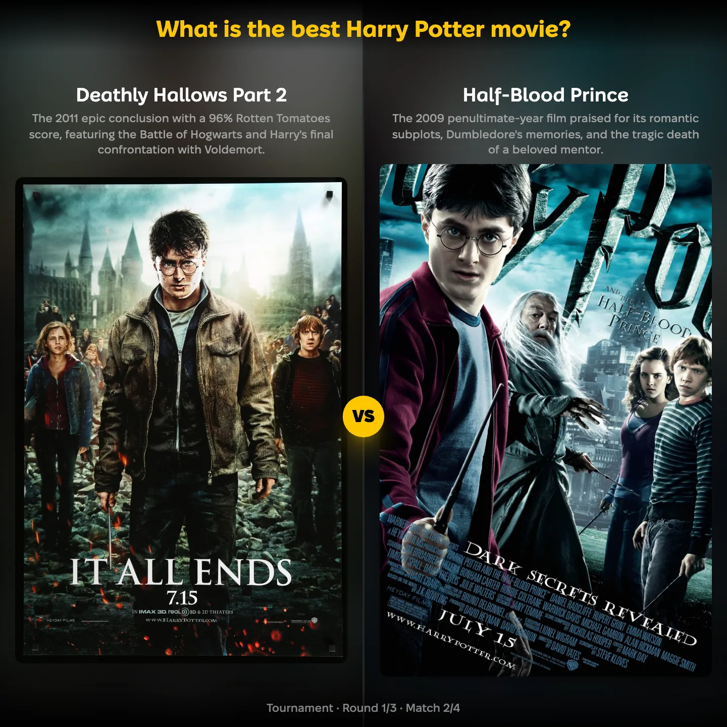 The best Harry Potter movie ranked — Deathly Hallows Part 2 against Half-Blood Prince