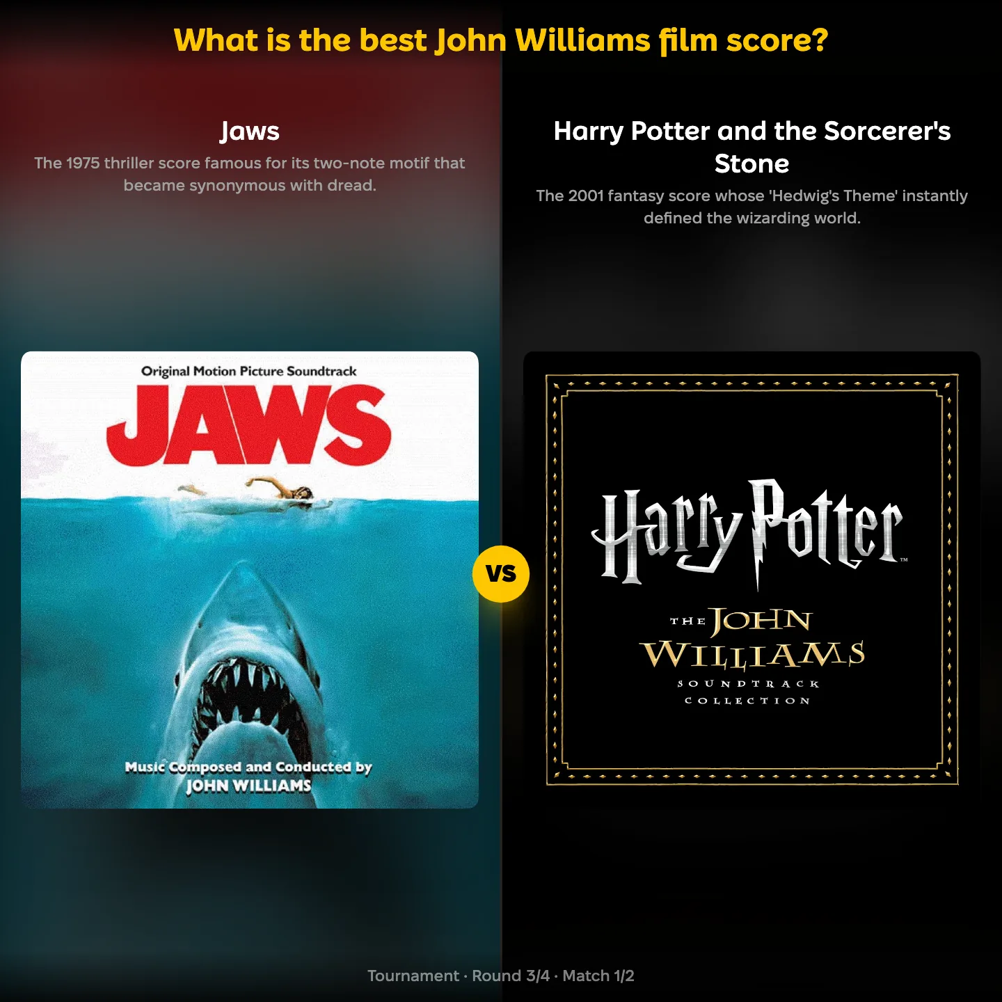 The best John Williams film score ranked — Harry Potter and the Sorcerer's Stone against Jaws